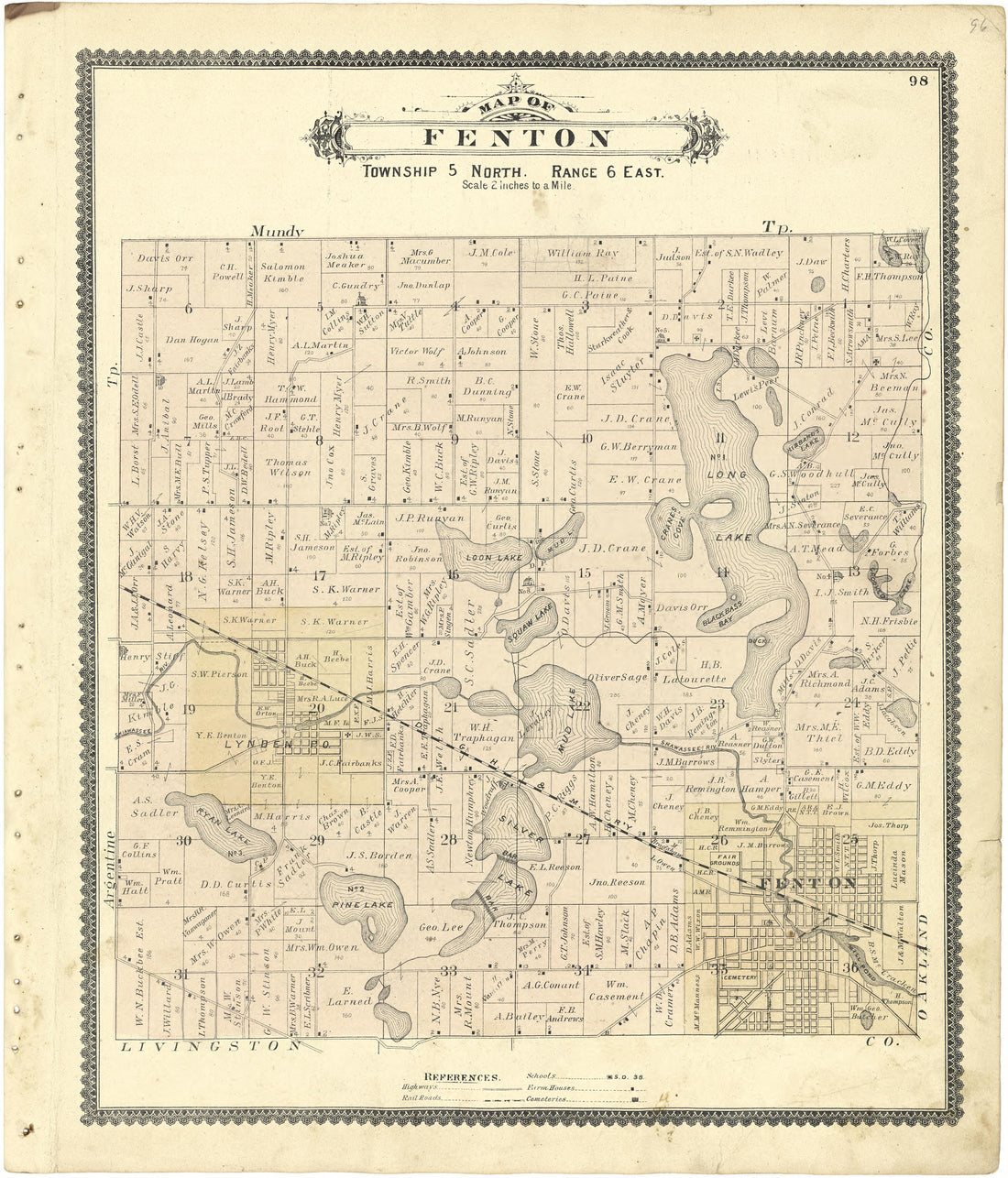 Map of Fenton from Atlas of Genesee County, Michigan : Containing Maps of Every Township In the County, With Village and City Plats ... : from Actual Surveys and Official Records 1889 by Relic Map Company
