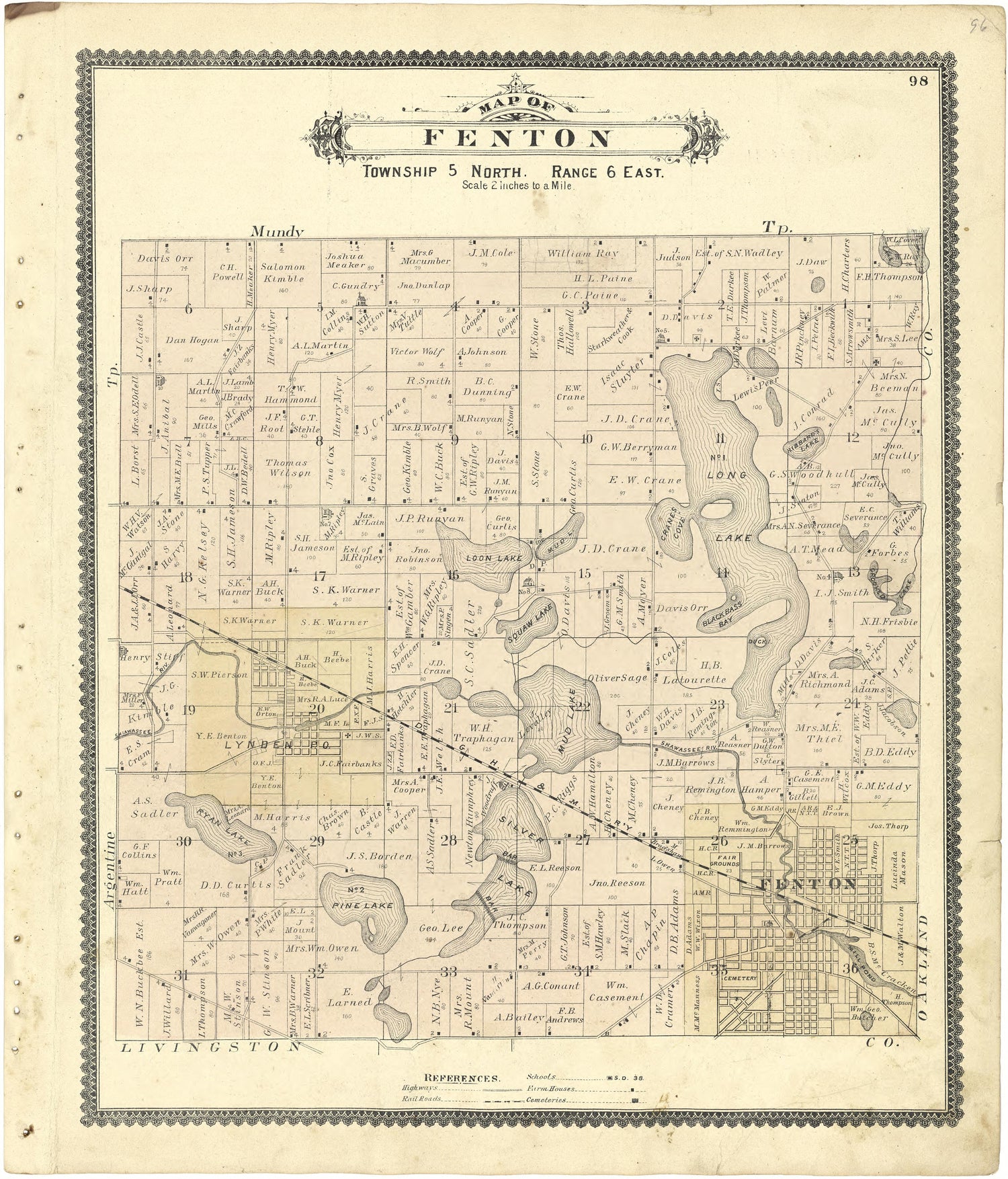 Map of Fenton from Atlas of Genesee County, Michigan : Containing Maps of Every Township In the County, With Village and City Plats ... : from Actual Surveys and Official Records 1889 by Relic Map Company