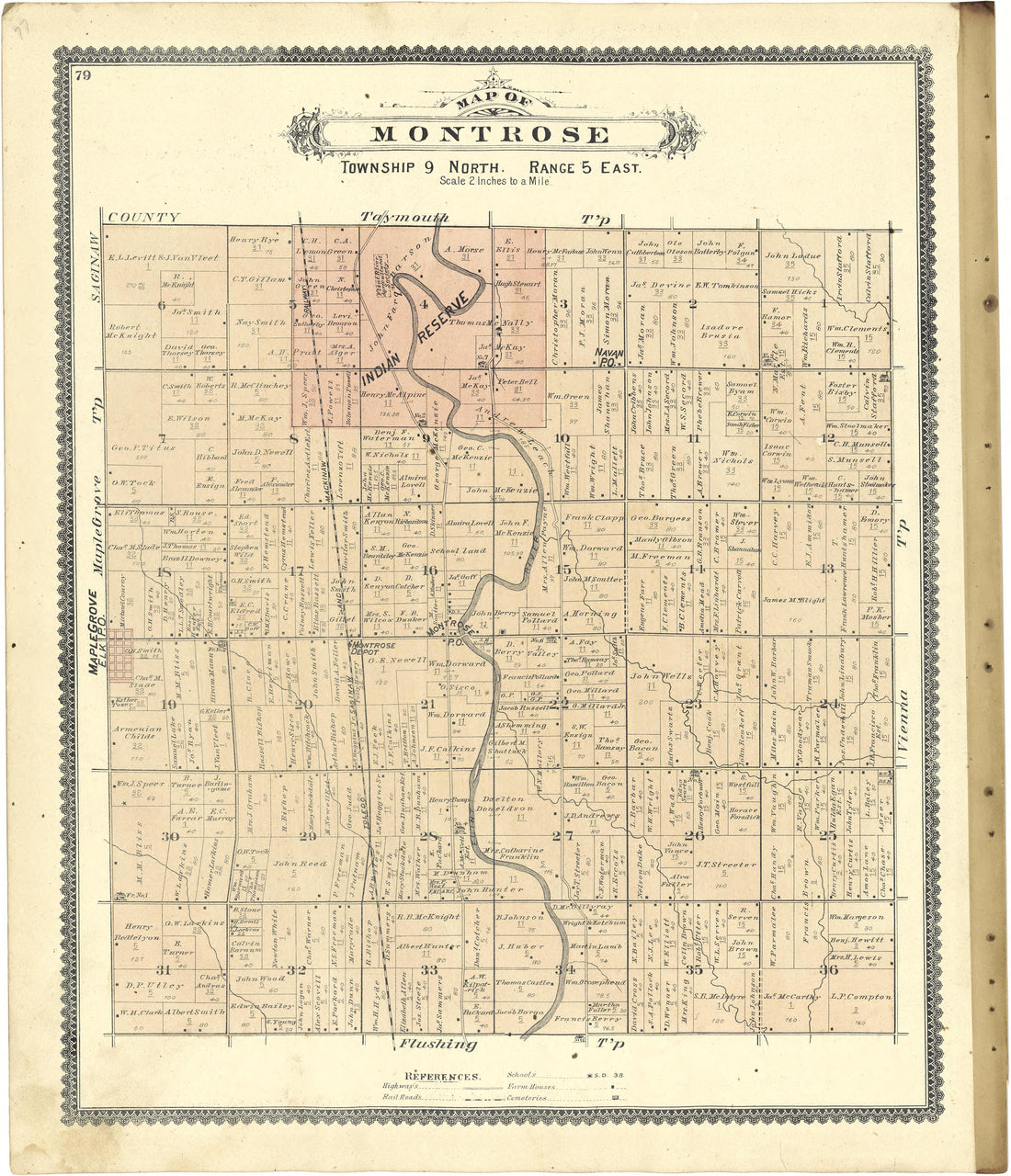 Map of Montrose from Atlas of Genesee County, Michigan : Containing Maps of Every Township In the County, With Village and City Plats ... : from Actual Surveys and Official Records 1889 by Relic Map Company