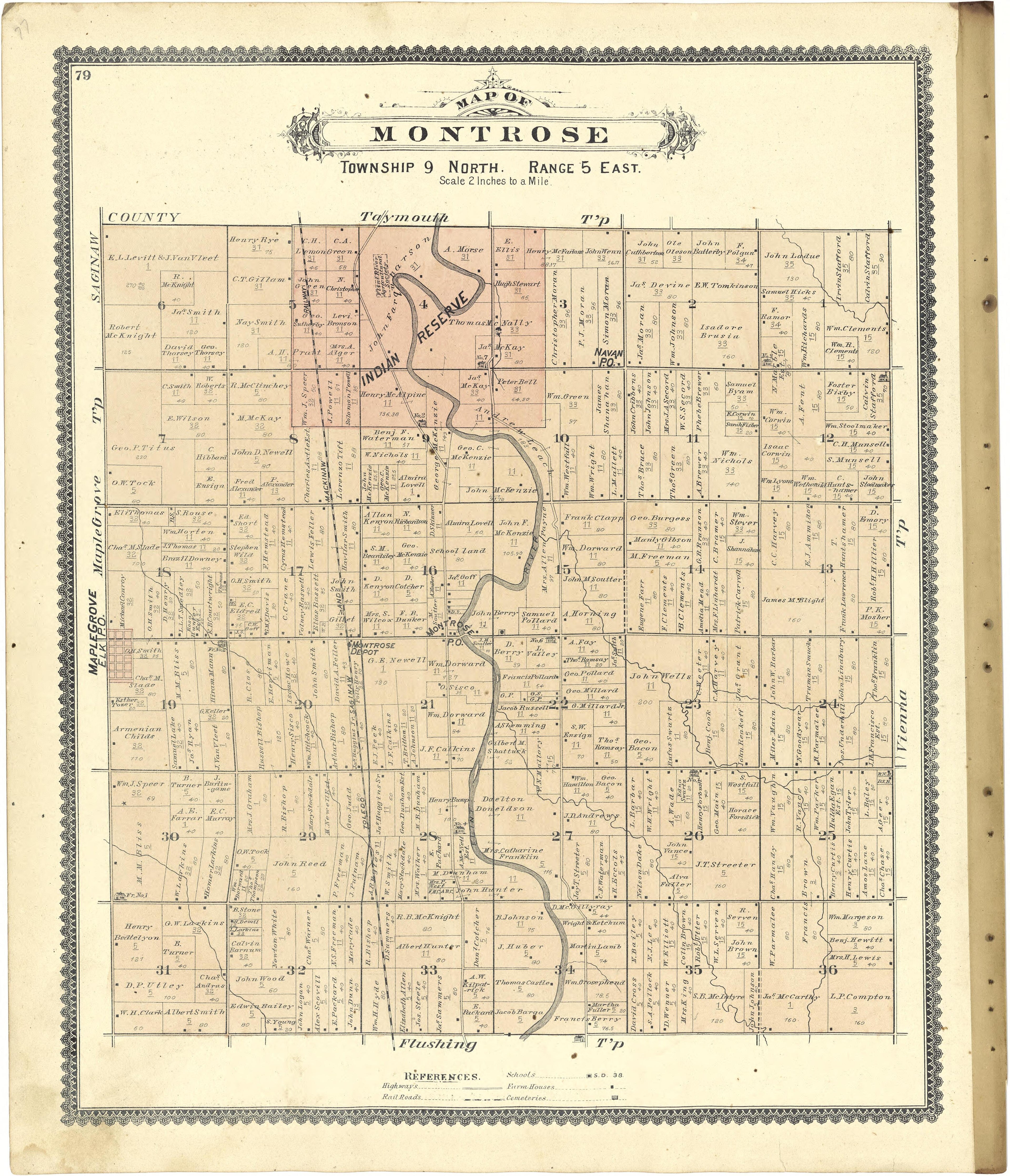 Map of Montrose from Atlas of Genesee County, Michigan : Containing Maps of Every Township In the County, With Village and City Plats ... : from Actual Surveys and Official Records 1889 by Relic Map Company