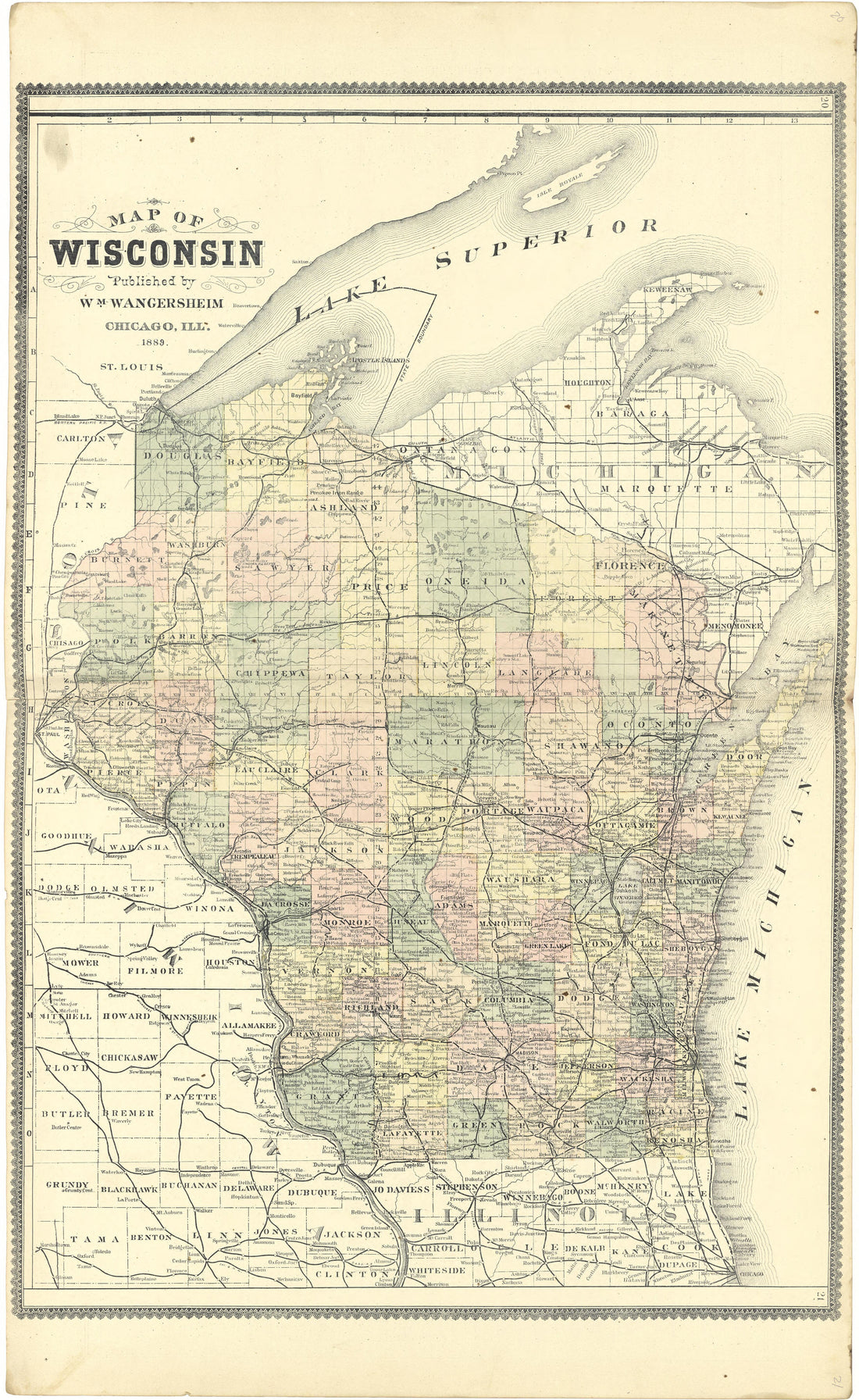 Map of Wisconsin from Atlas of Genesee County, Michigan : Containing Maps of Every Township In the County, With Village and City Plats ... : from Actual Surveys and Official Records 1889 by Relic Map Company