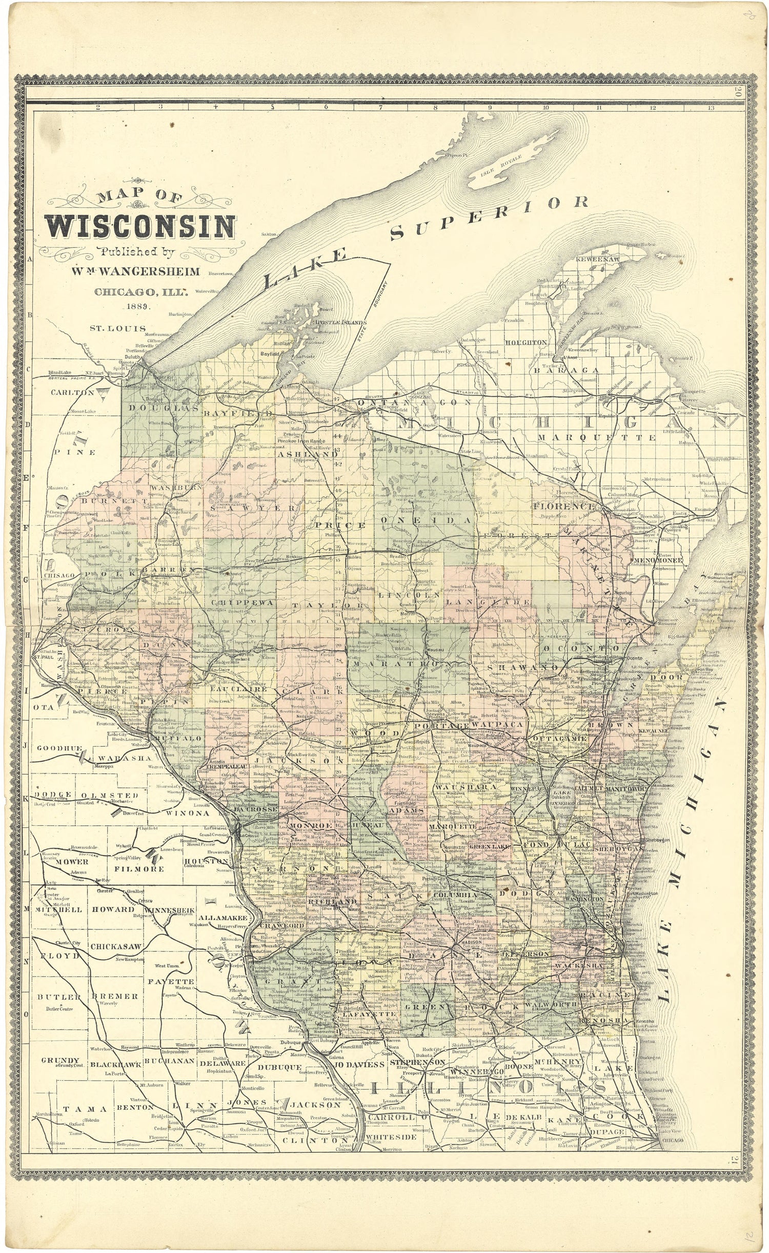 Map of Wisconsin from Atlas of Genesee County, Michigan : Containing Maps of Every Township In the County, With Village and City Plats ... : from Actual Surveys and Official Records 1889 by Relic Map Company