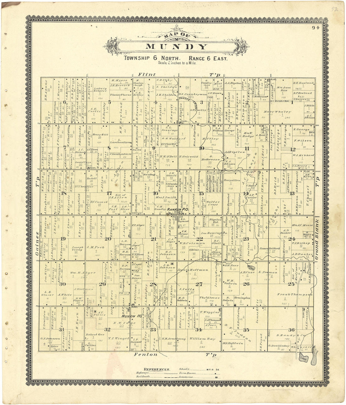 Map of Mundy from Atlas of Genesee County, Michigan : Containing Maps of Every Township In the County, With Village and City Plats ... : from Actual Surveys and Official Records 1889 by Relic Map Company