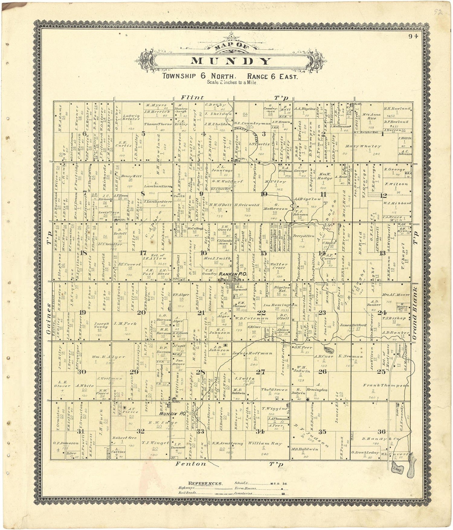 Map of Mundy from Atlas of Genesee County, Michigan : Containing Maps of Every Township In the County, With Village and City Plats ... : from Actual Surveys and Official Records 1889 by Relic Map Company