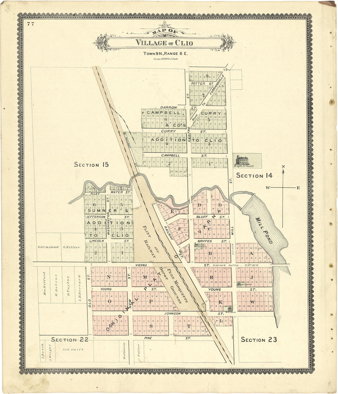 Village of Clio from Atlas of Genesee County, Michigan : Containing Maps of Every Township In the County, With Village and City Plats ... : from Actual Surveys and Official Records 1889 by Relic Map Company