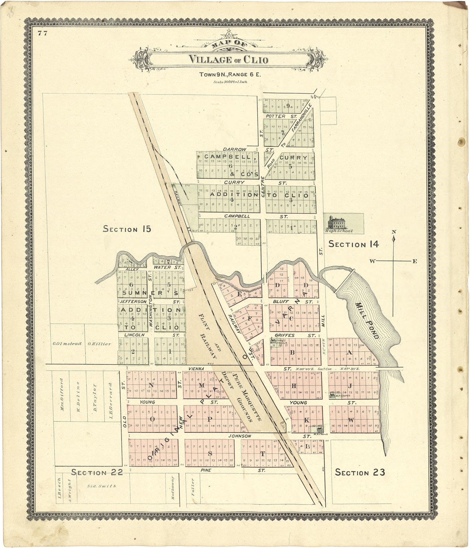 Village of Clio from Atlas of Genesee County, Michigan : Containing Maps of Every Township In the County, With Village and City Plats ... : from Actual Surveys and Official Records 1889 by Relic Map Company