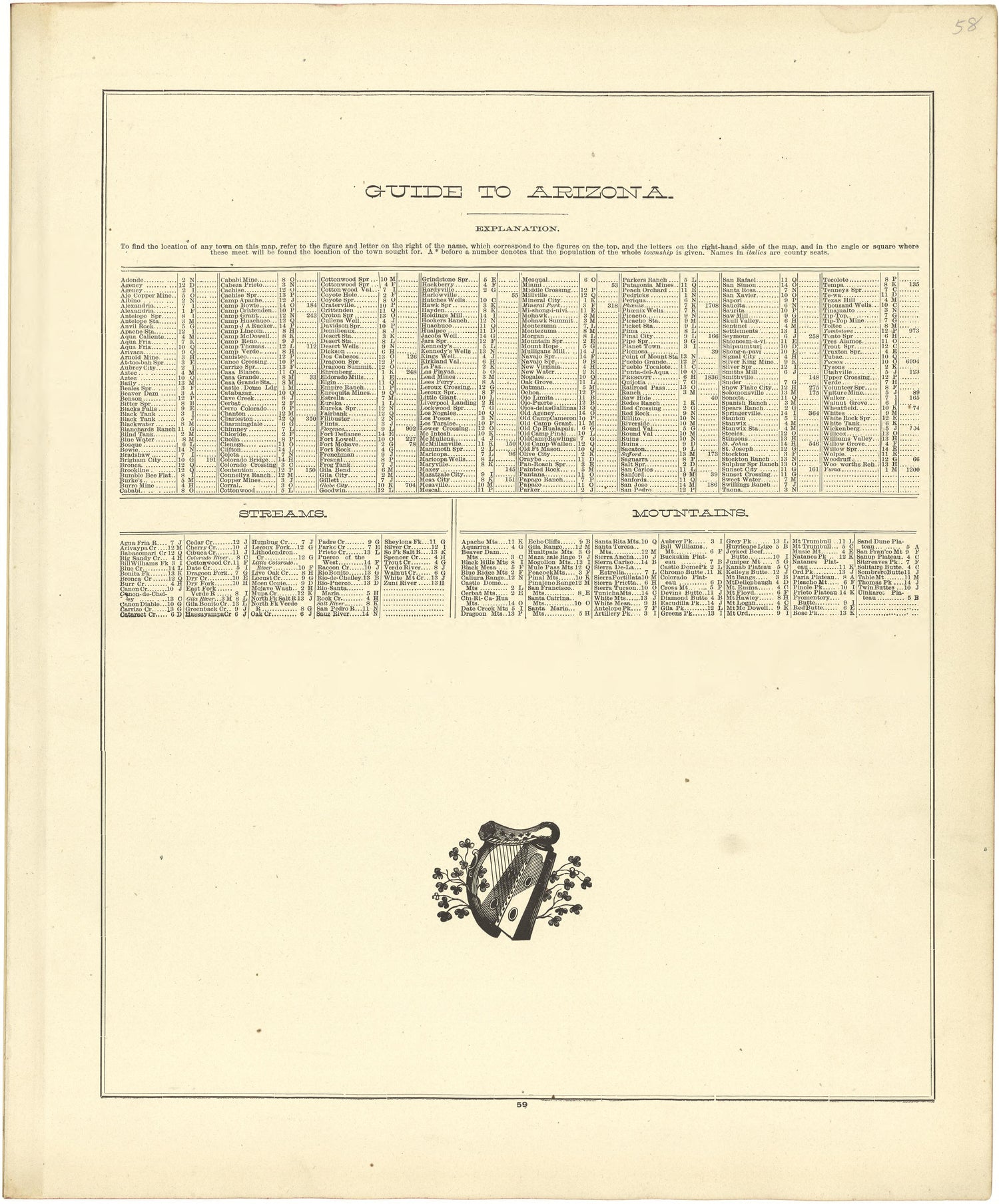 Guide to Arizona; Streams; Mountains from Atlas of Genesee County, Michigan : Containing Maps of Every Township In the County, With Village and City Plats ... : from Actual Surveys and Official Records 1889 by Relic Map Company