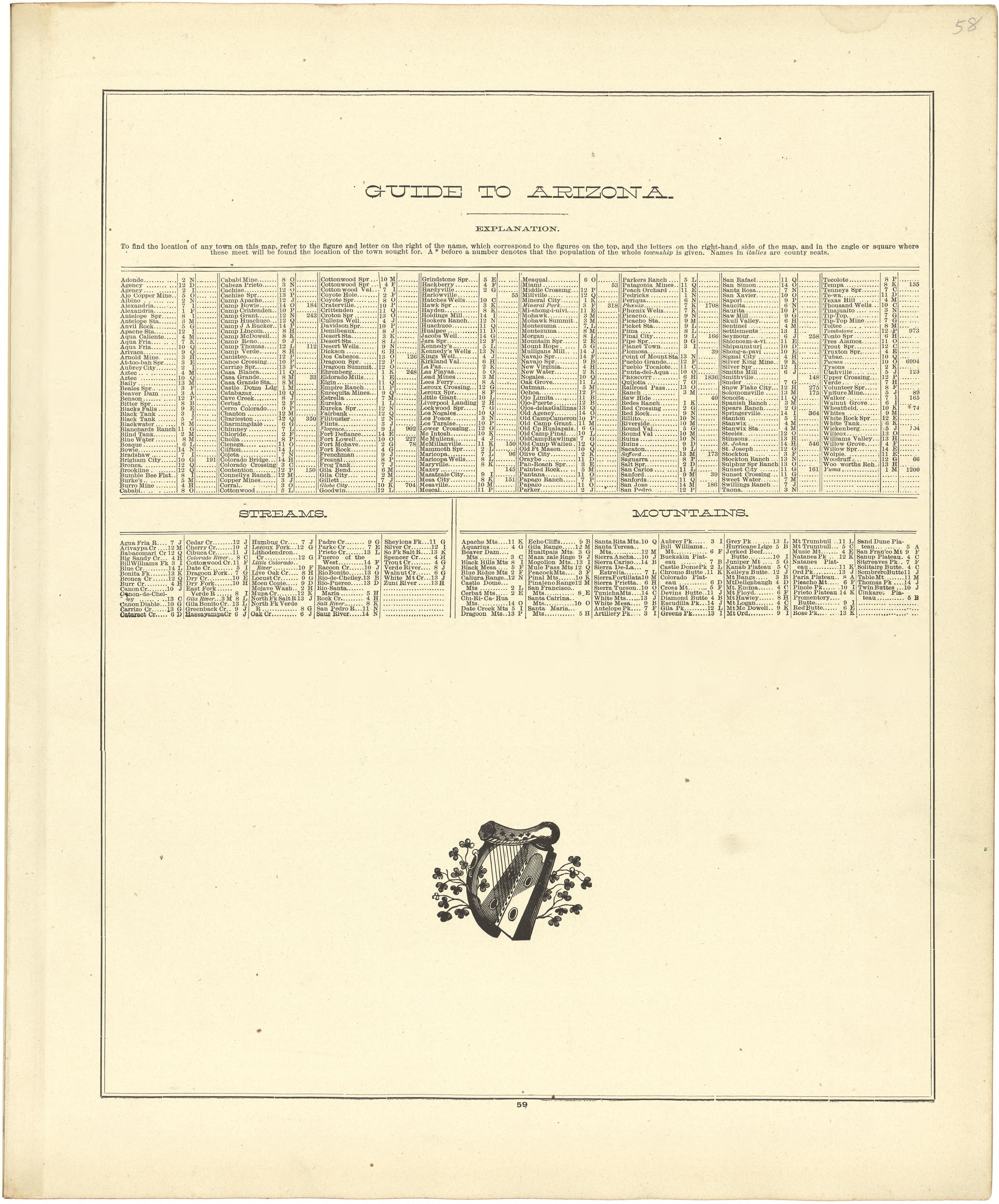 Guide to Arizona; Streams; Mountains from Atlas of Genesee County, Michigan : Containing Maps of Every Township In the County, With Village and City Plats ... : from Actual Surveys and Official Records 1889 by Relic Map Company