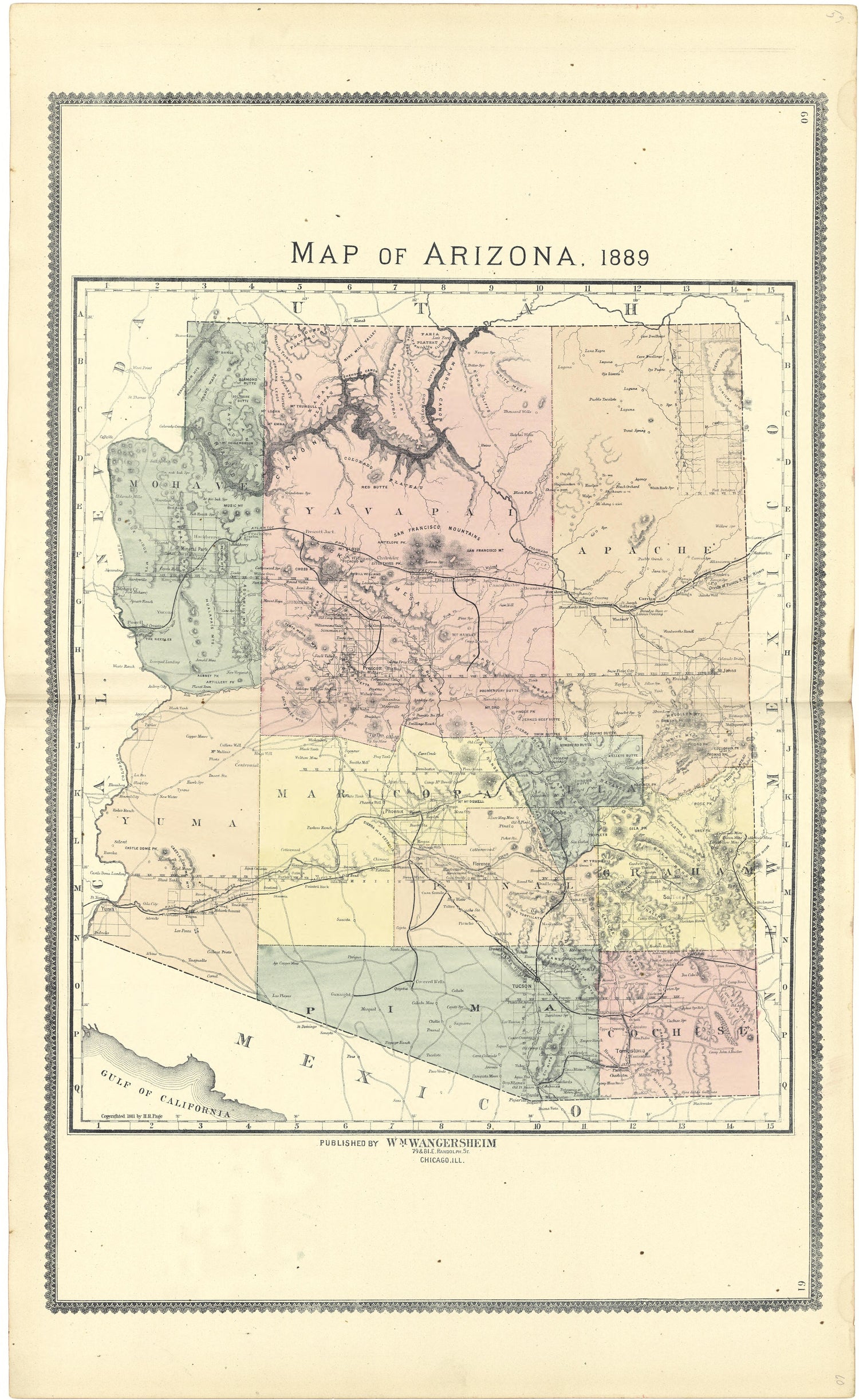 Map of Arizona 1889 from Atlas of Genesee County, Michigan : Containing Maps of Every Township In the County, With Village and City Plats ... : from Actual Surveys and Official Records by Relic Map Company