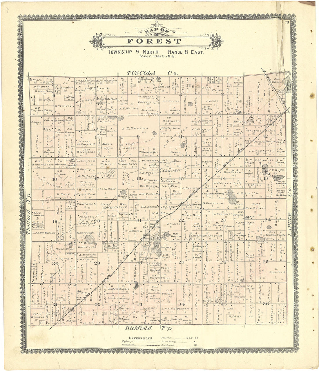 Map of Forest from Atlas of Genesee County, Michigan : Containing Maps of Every Township In the County, With Village and City Plats ... : from Actual Surveys and Official Records 1889 by Relic Map Company