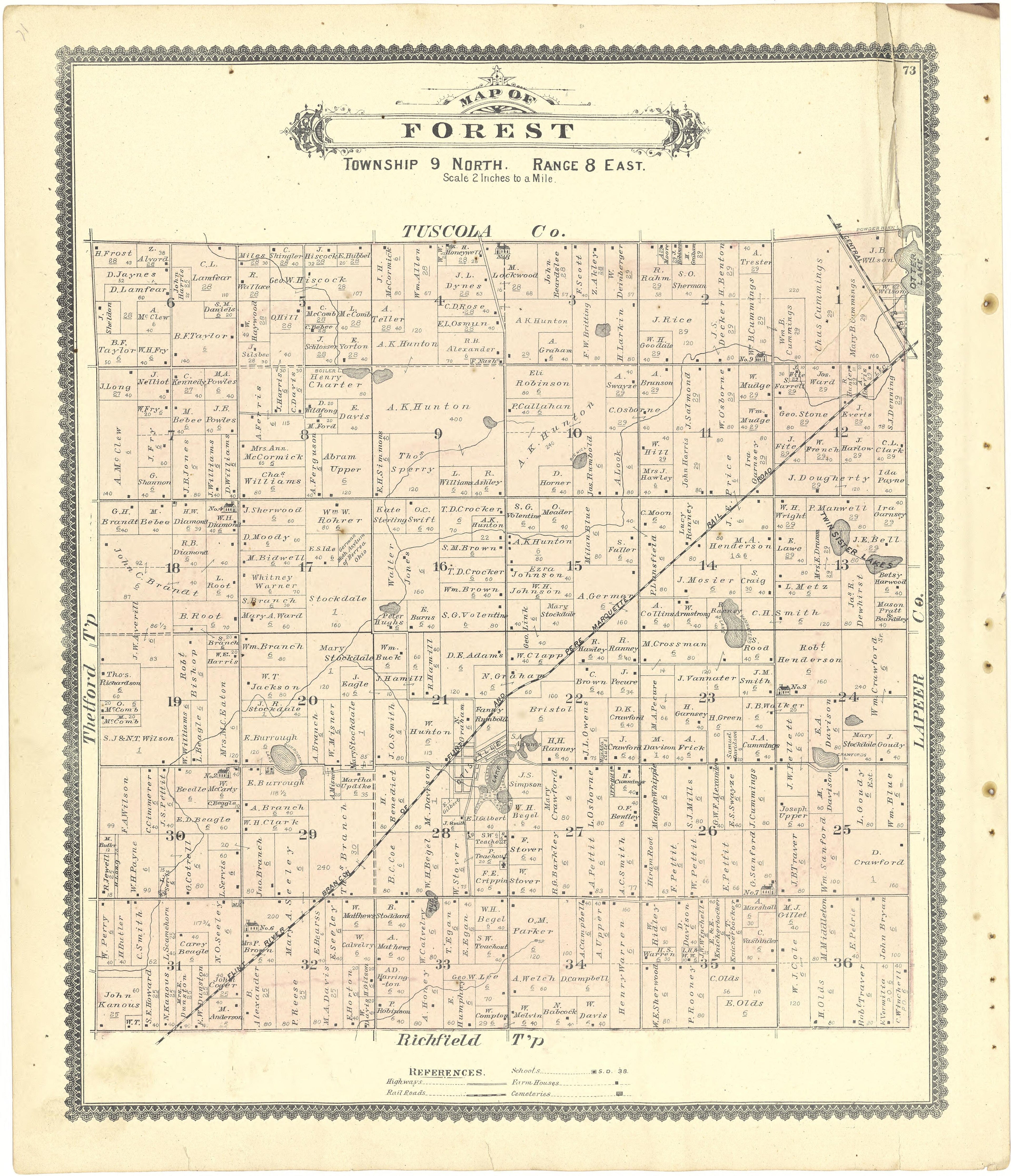 Map of Forest from Atlas of Genesee County, Michigan : Containing Maps of Every Township In the County, With Village and City Plats ... : from Actual Surveys and Official Records 1889 by Relic Map Company