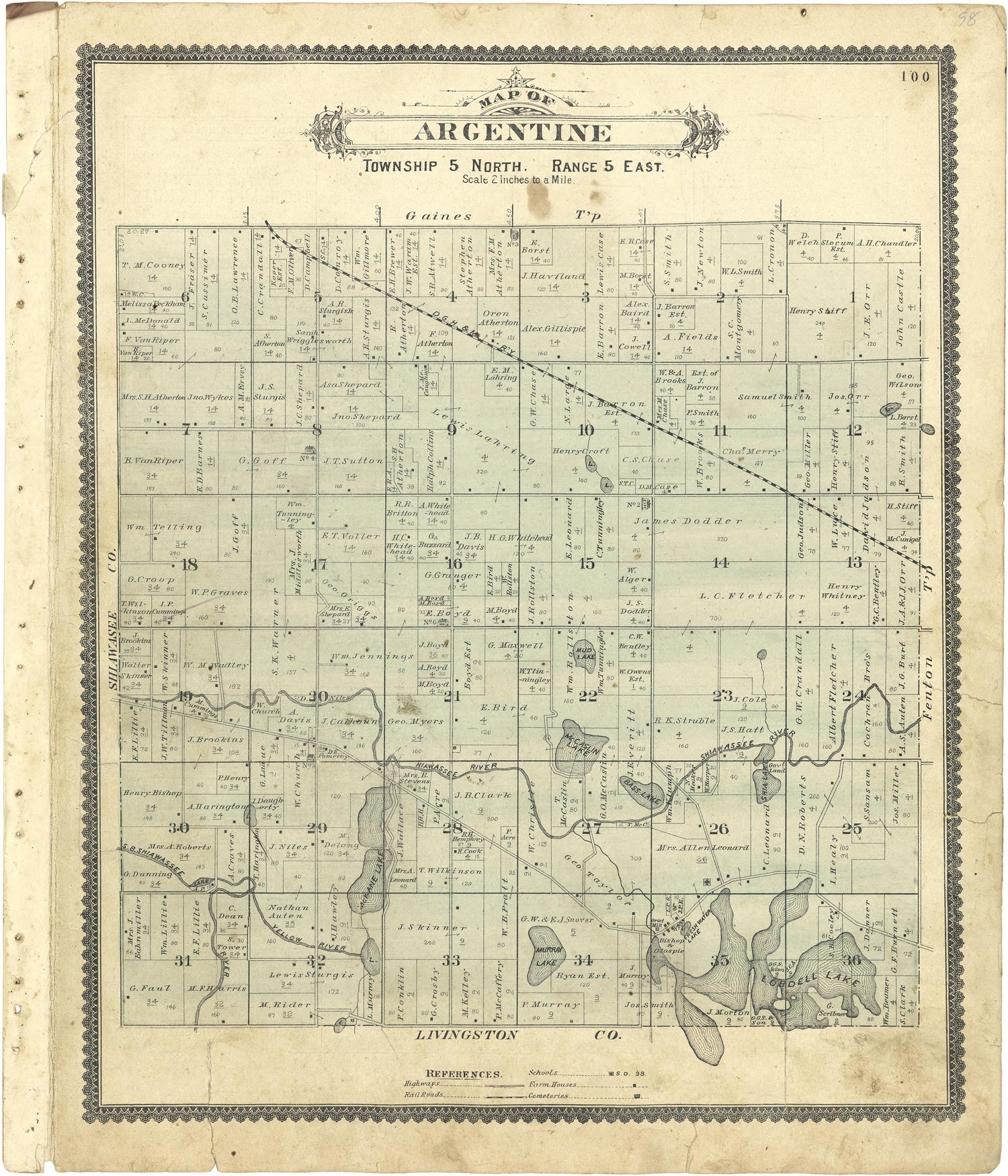 Map of Argentine from Atlas of Genesee County, Michigan : Containing Maps of Every Township In the County, With Village and City Plats ... : from Actual Surveys and Official Records 1889 by Relic Map Company