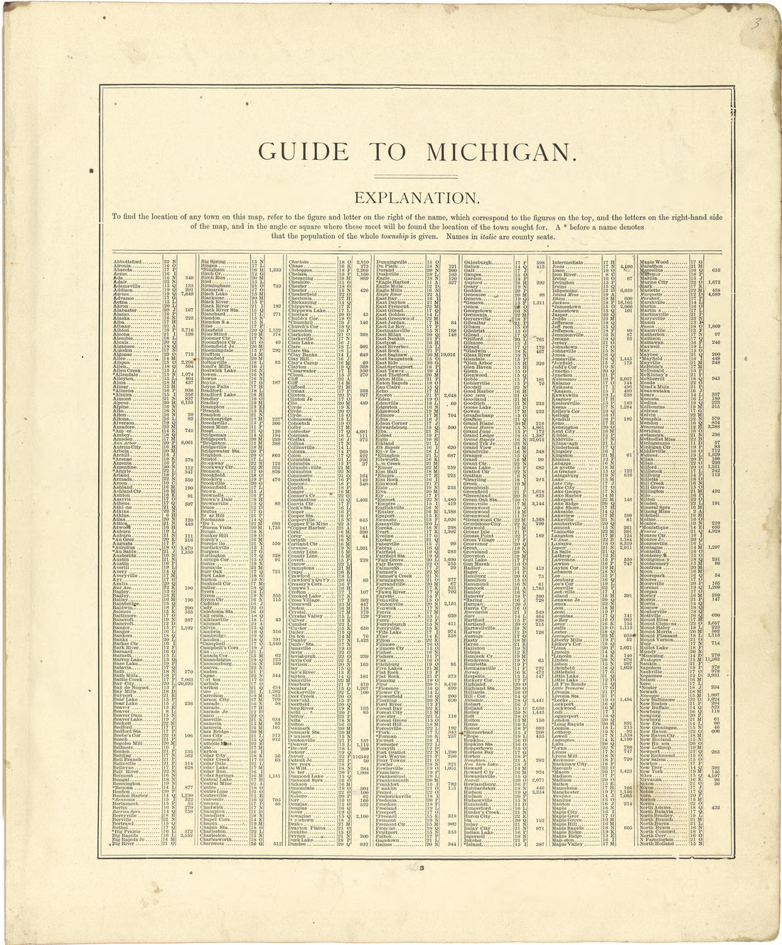 Guide to Michigan from Atlas of Genesee County, Michigan : Containing Maps of Every Township In the County, With Village and City Plats ... : from Actual Surveys and Official Records 1889 by Relic Map Company