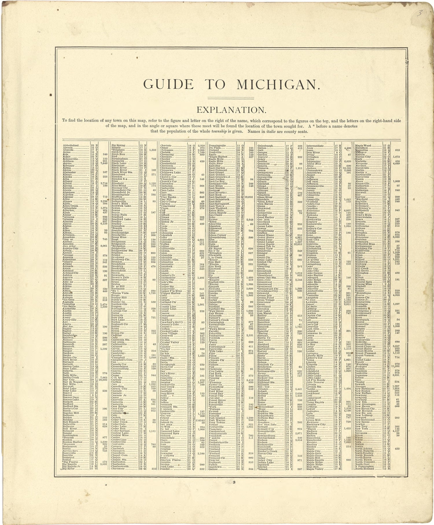 Guide to Michigan from Atlas of Genesee County, Michigan : Containing Maps of Every Township In the County, With Village and City Plats ... : from Actual Surveys and Official Records 1889 by Relic Map Company
