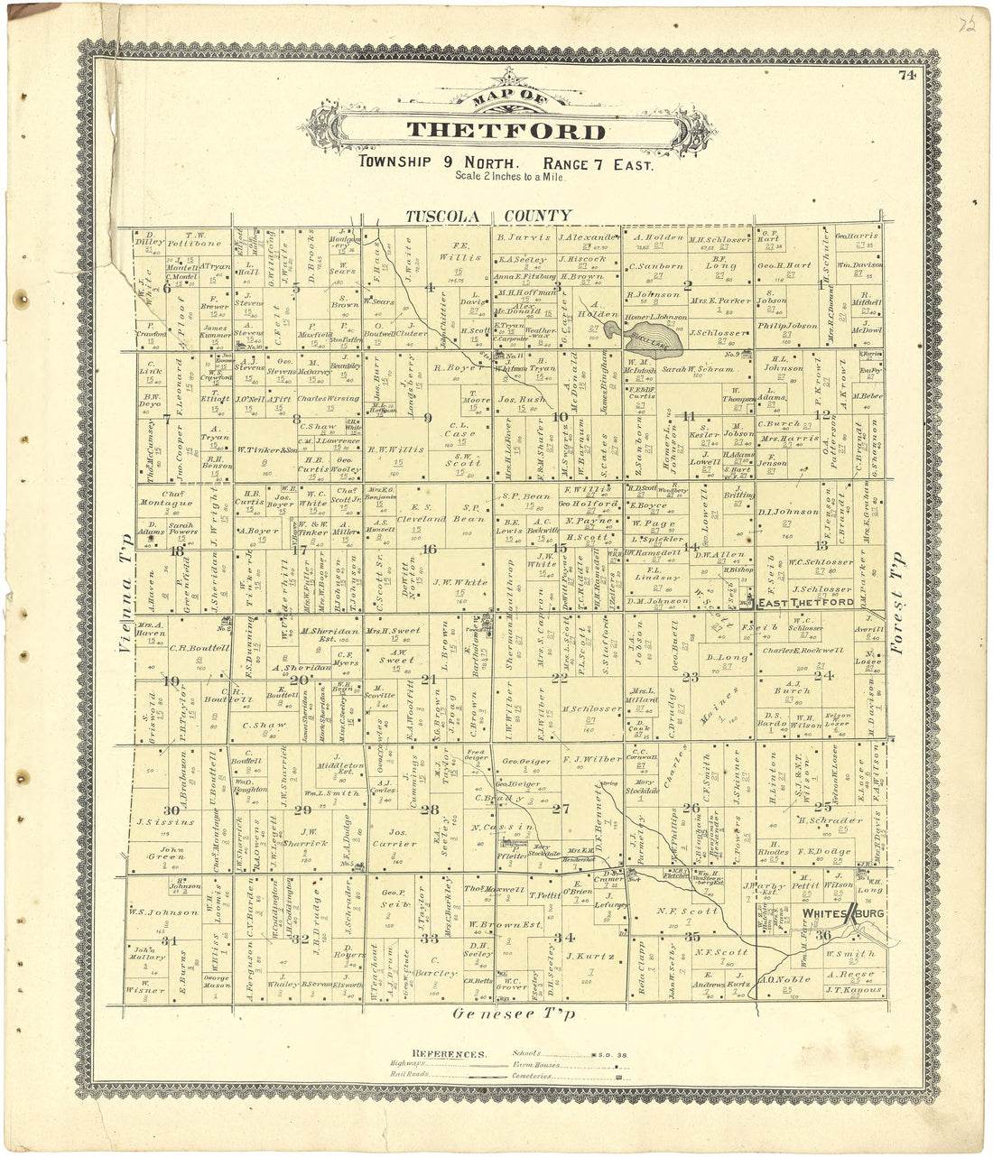Map of Thetford from Atlas of Genesee County, Michigan : Containing Maps of Every Township In the County, With Village and City Plats ... : from Actual Surveys and Official Records 1889 by Relic Map Company