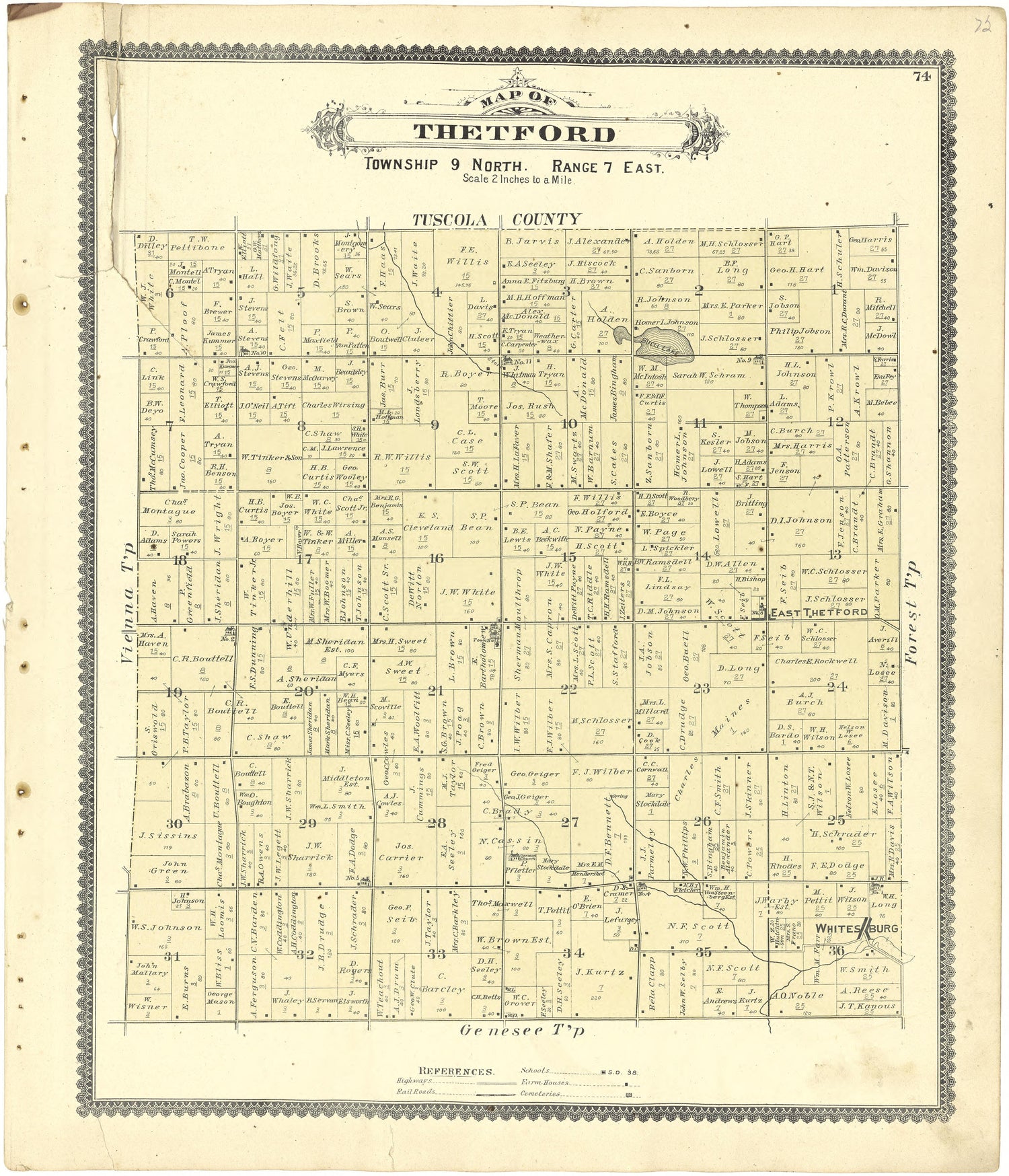 Map of Thetford from Atlas of Genesee County, Michigan : Containing Maps of Every Township In the County, With Village and City Plats ... : from Actual Surveys and Official Records 1889 by Relic Map Company
