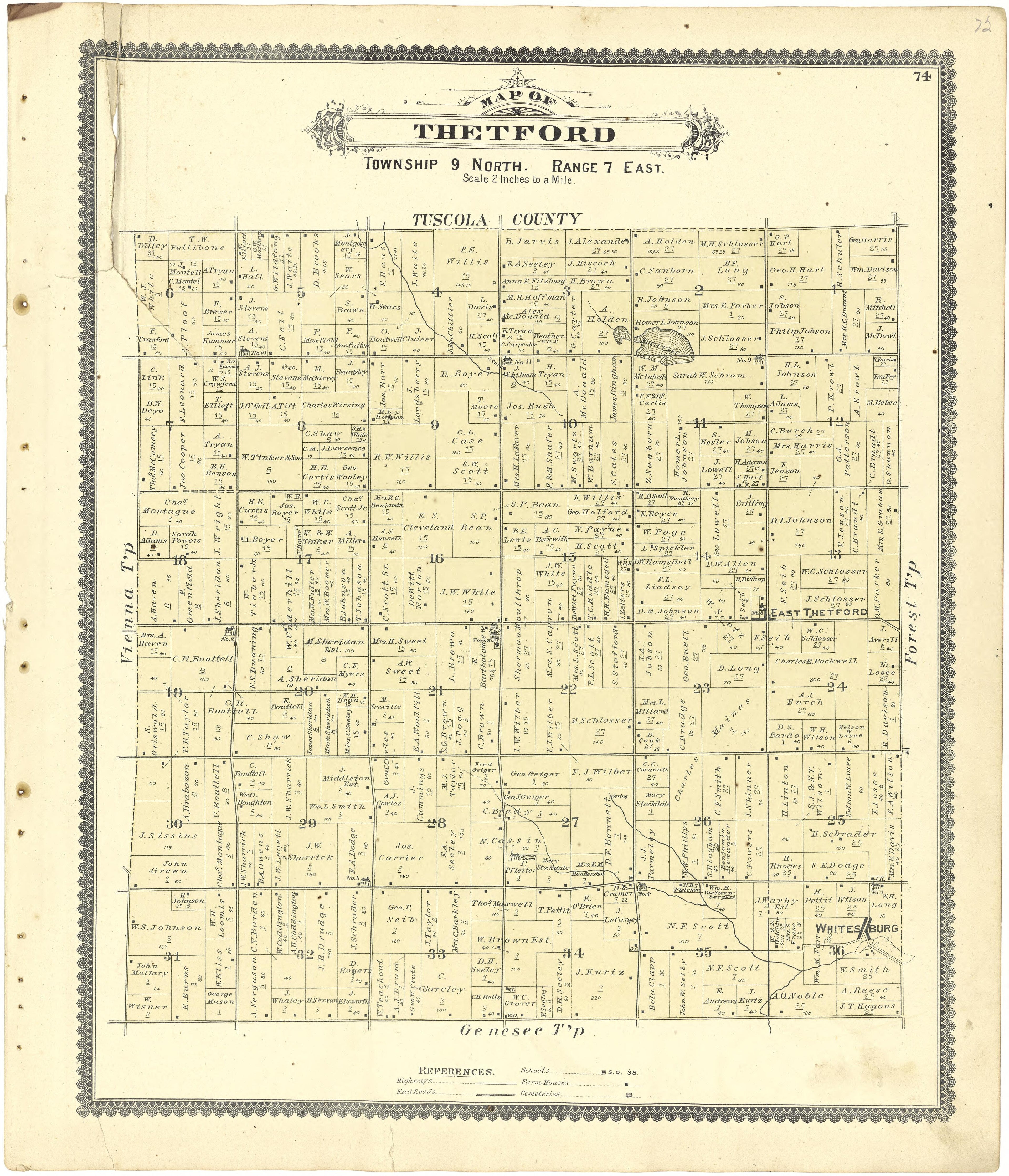 Map of Thetford from Atlas of Genesee County, Michigan : Containing Maps of Every Township In the County, With Village and City Plats ... : from Actual Surveys and Official Records 1889 by Relic Map Company