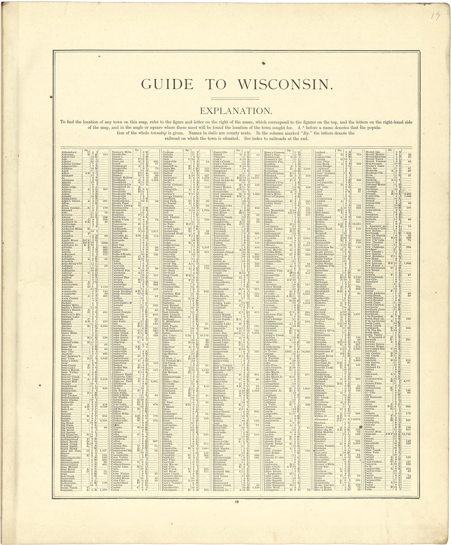 Guide to Wisconsin from Atlas of Genesee County, Michigan : Containing Maps of Every Township In the County, With Village and City Plats ... : from Actual Surveys and Official Records 1889 by Relic Map Company