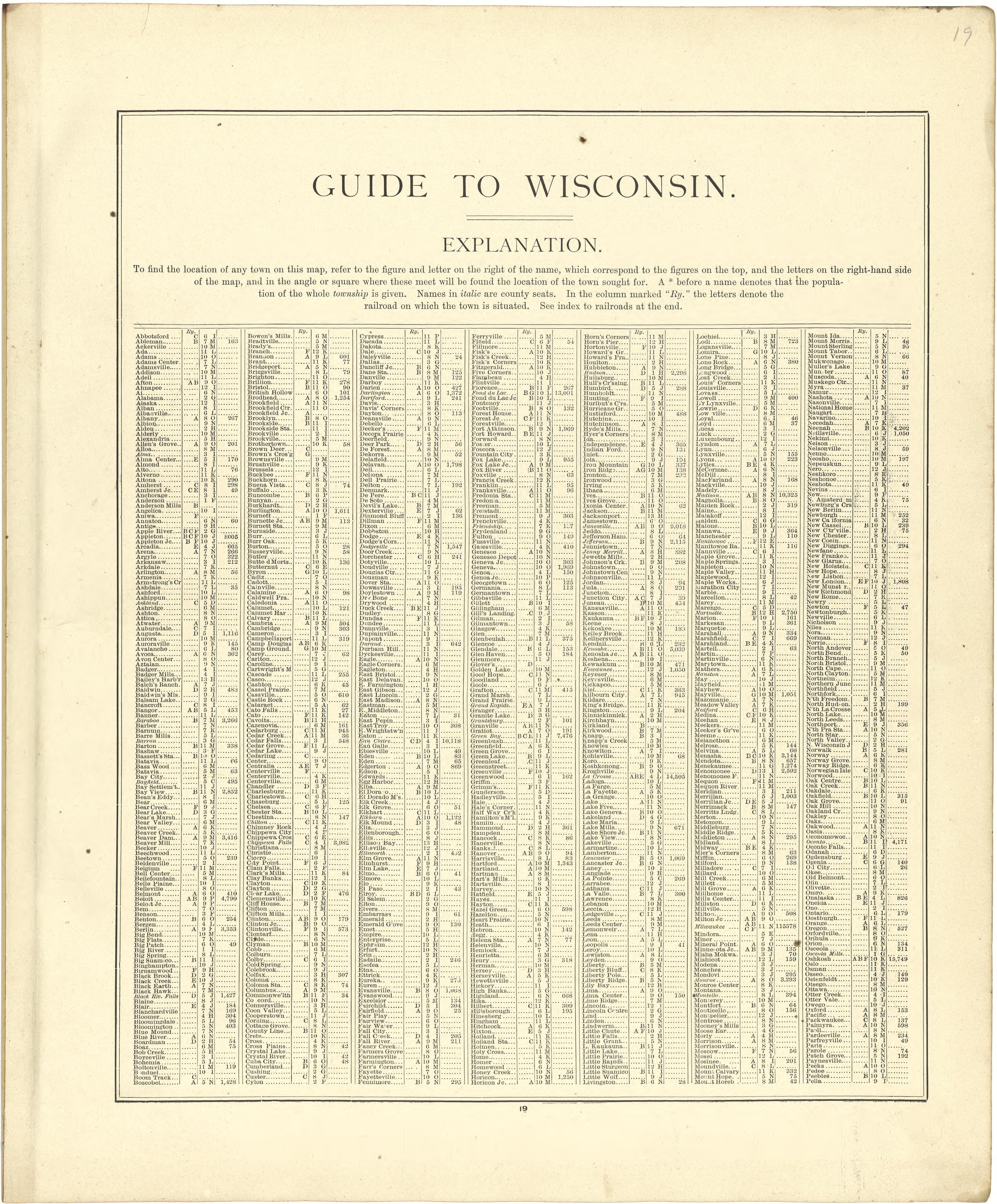 Guide to Wisconsin from Atlas of Genesee County, Michigan : Containing Maps of Every Township In the County, With Village and City Plats ... : from Actual Surveys and Official Records 1889 by Relic Map Company