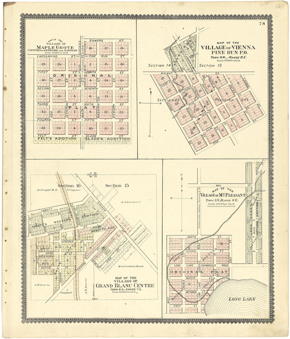 Map of the Village of Maple Grove; Map of the Village of Vienna Pine Run P.O. from Atlas of Genesee County, Michigan : Containing Maps of Every Township In the County, With Village and City Plats ... : from Actual Surveys and Official Records 1889 by Relic Map Company