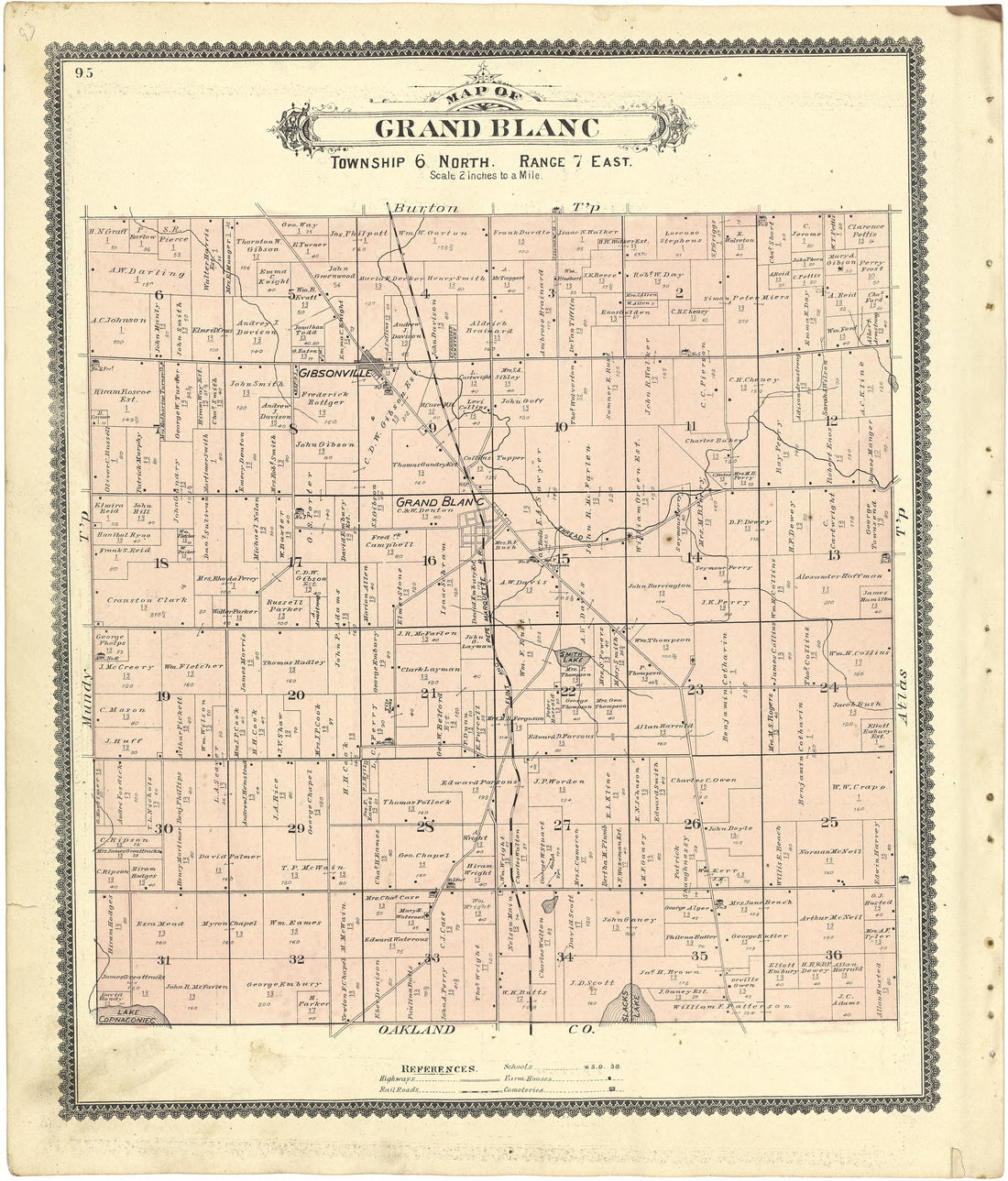 Map of Grand Blanc from Atlas of Genesee County, Michigan : Containing Maps of Every Township In the County, With Village and City Plats ... : from Actual Surveys and Official Records 1889 by Relic Map Company