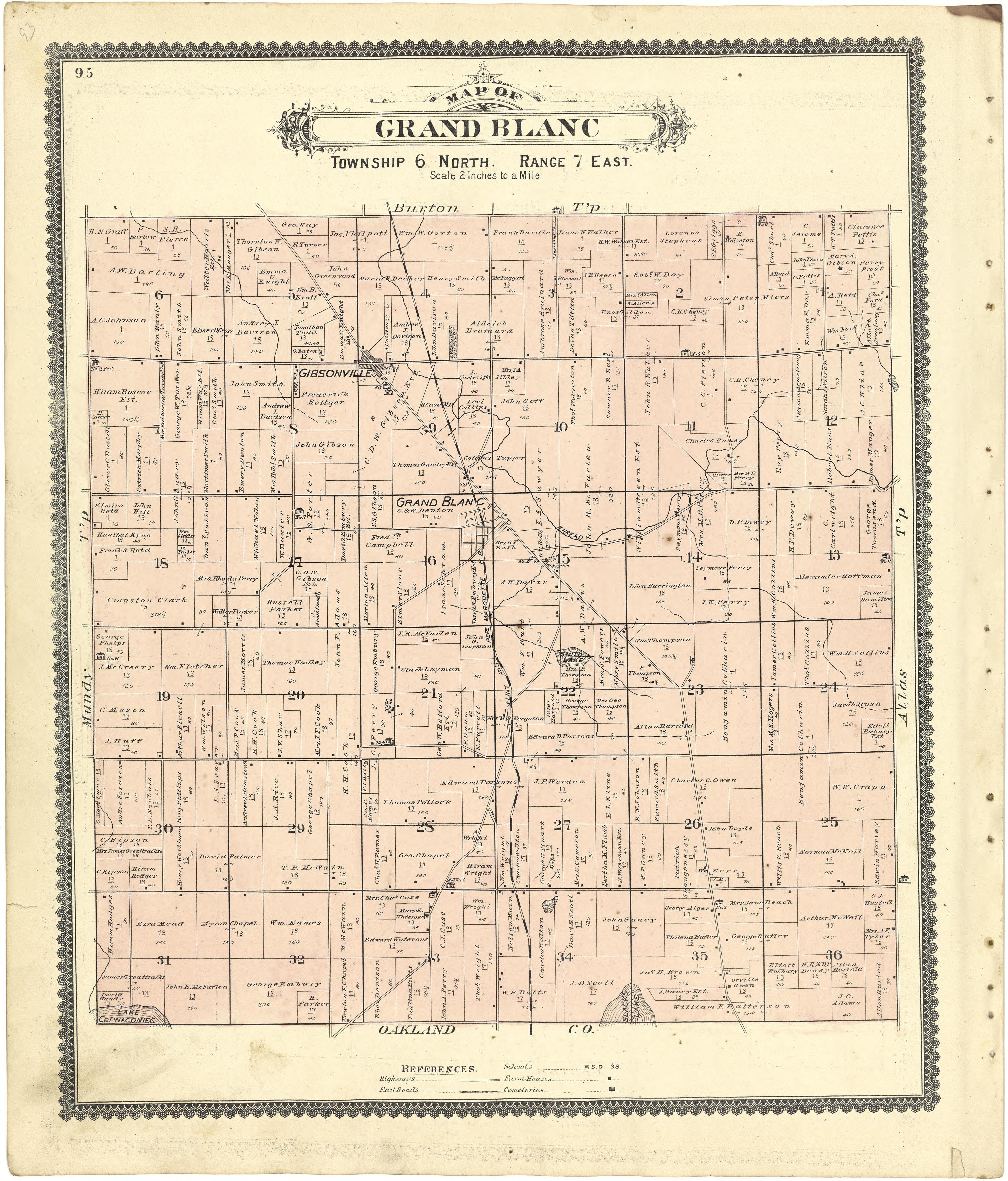 Map of Grand Blanc from Atlas of Genesee County, Michigan : Containing Maps of Every Township In the County, With Village and City Plats ... : from Actual Surveys and Official Records 1889 by Relic Map Company