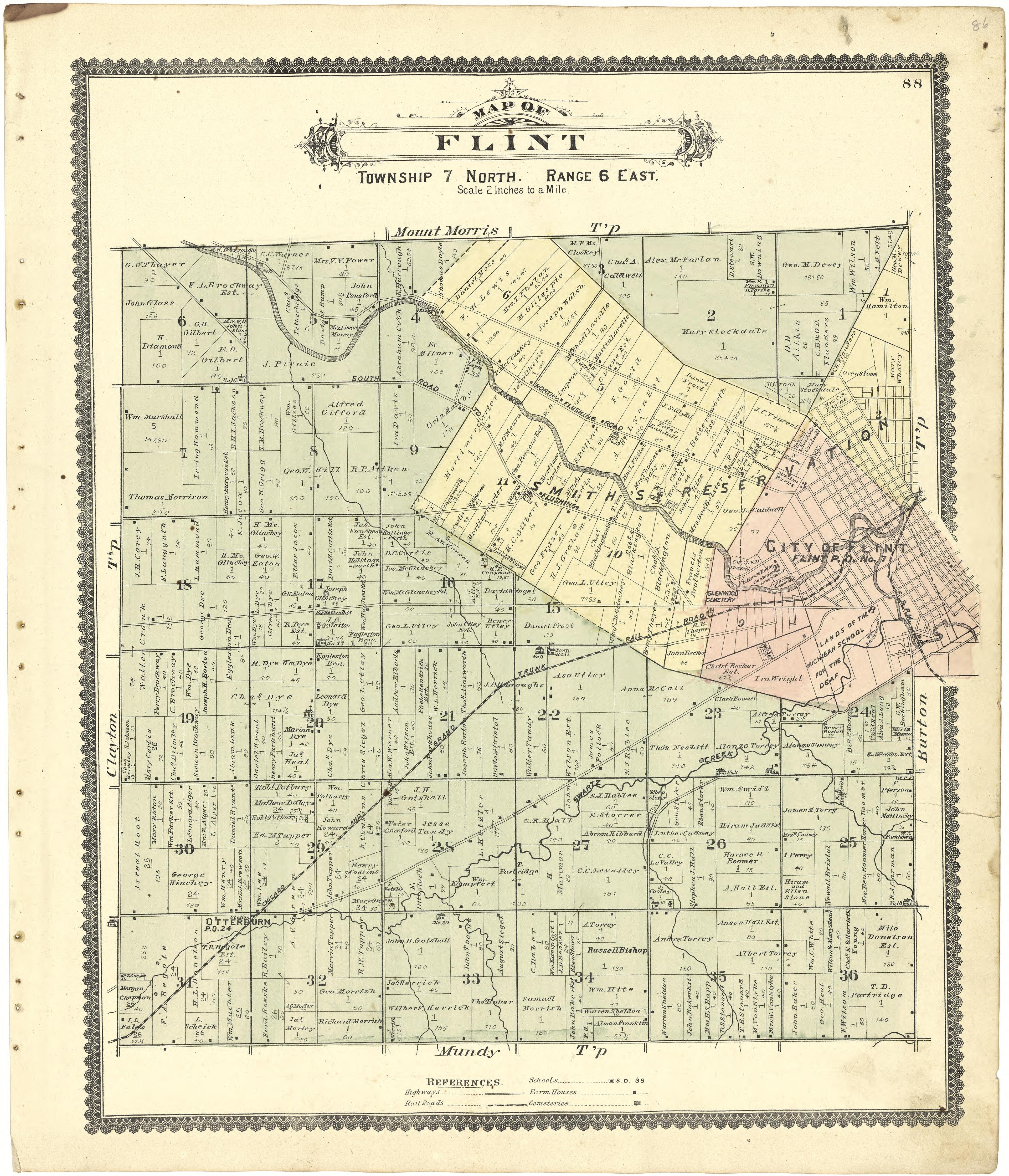 Map of Flint from Atlas of Genesee County, Michigan : Containing Maps of Every Township In the County, With Village and City Plats ... : from Actual Surveys and Official Records 1889 by Relic Map Company