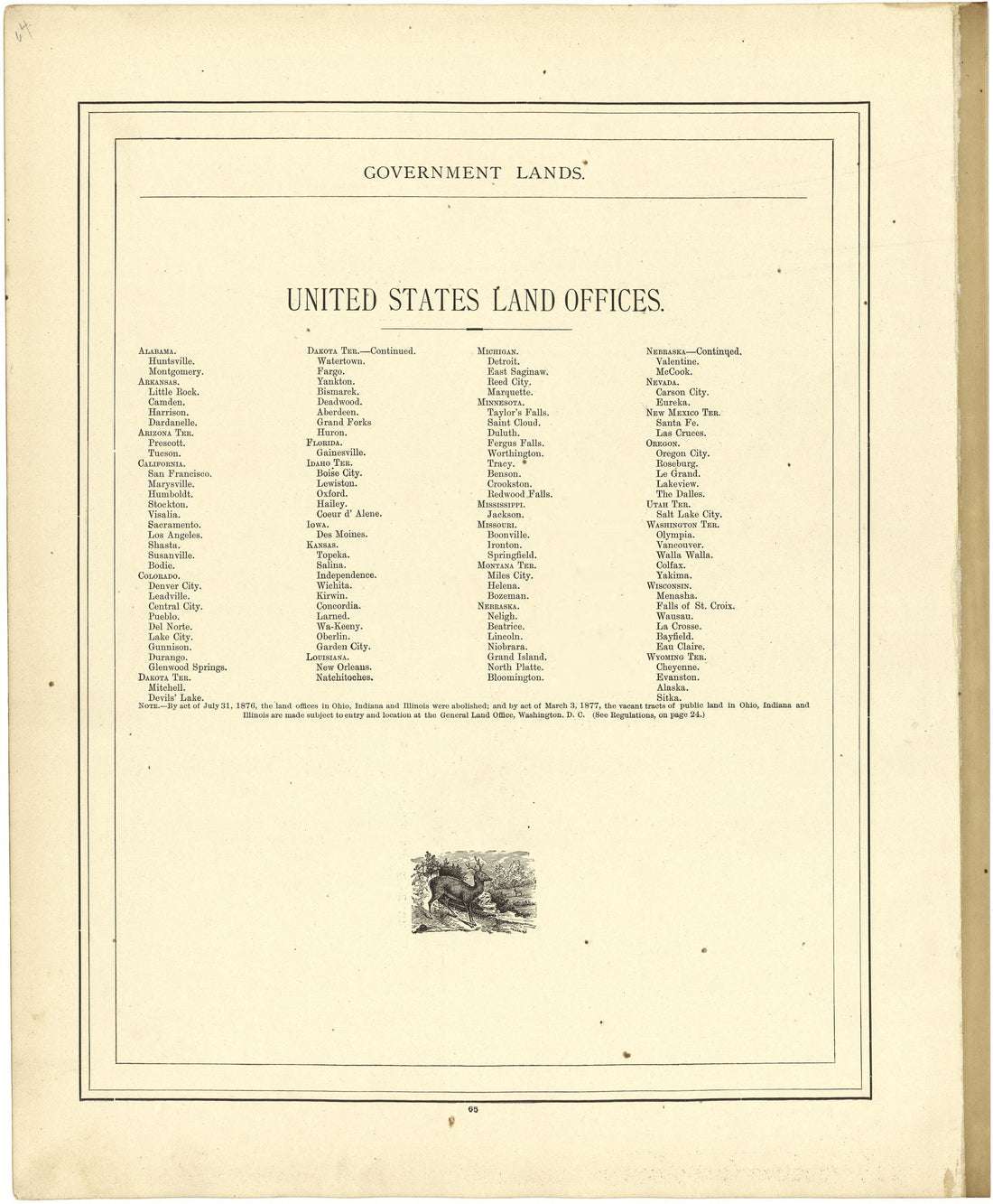 United States Land Offices from Atlas of Genesee County, Michigan : Containing Maps of Every Township In the County, With Village and City Plats ... : from Actual Surveys and Official Records 1889 by Relic Map Company