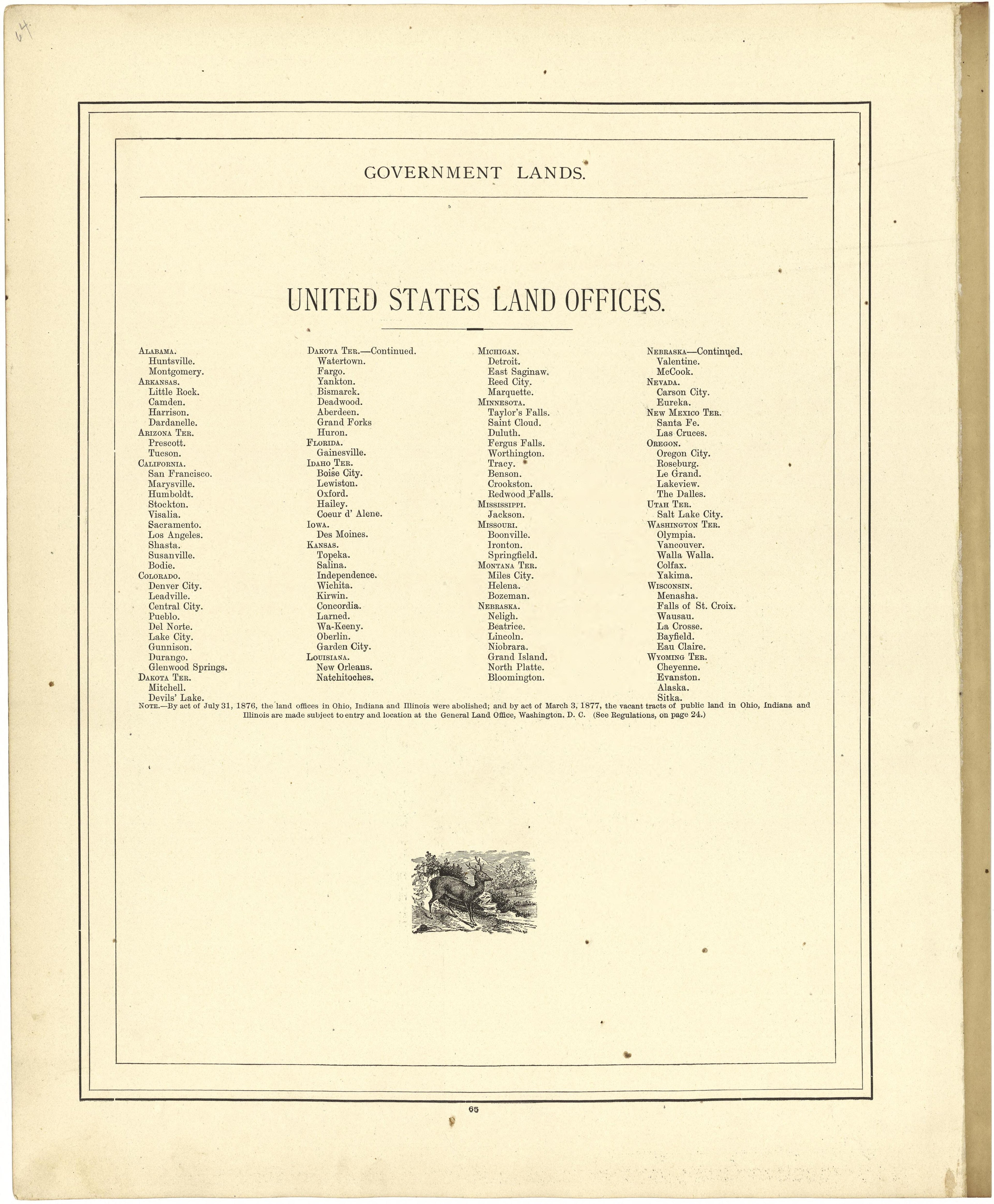 United States Land Offices from Atlas of Genesee County, Michigan : Containing Maps of Every Township In the County, With Village and City Plats ... : from Actual Surveys and Official Records 1889 by Relic Map Company