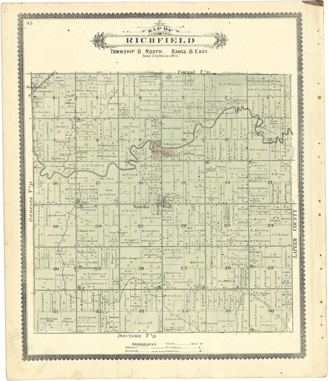 Map of Richfield from Atlas of Genesee County, Michigan : Containing Maps of Every Township In the County, With Village and City Plats ... : from Actual Surveys and Official Records 1889 by Relic Map Company