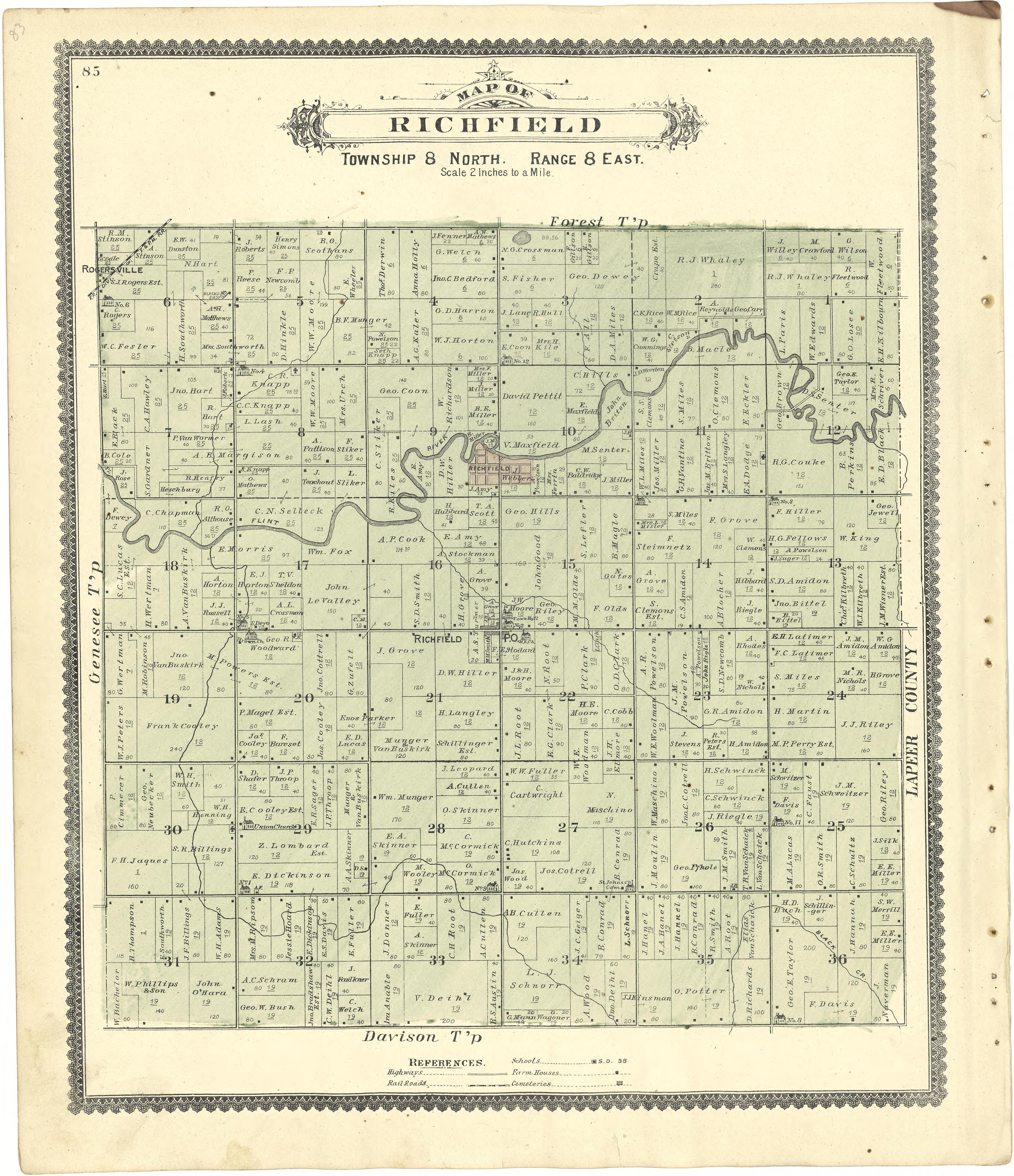 Map of Richfield from Atlas of Genesee County, Michigan : Containing Maps of Every Township In the County, With Village and City Plats ... : from Actual Surveys and Official Records 1889 by Relic Map Company
