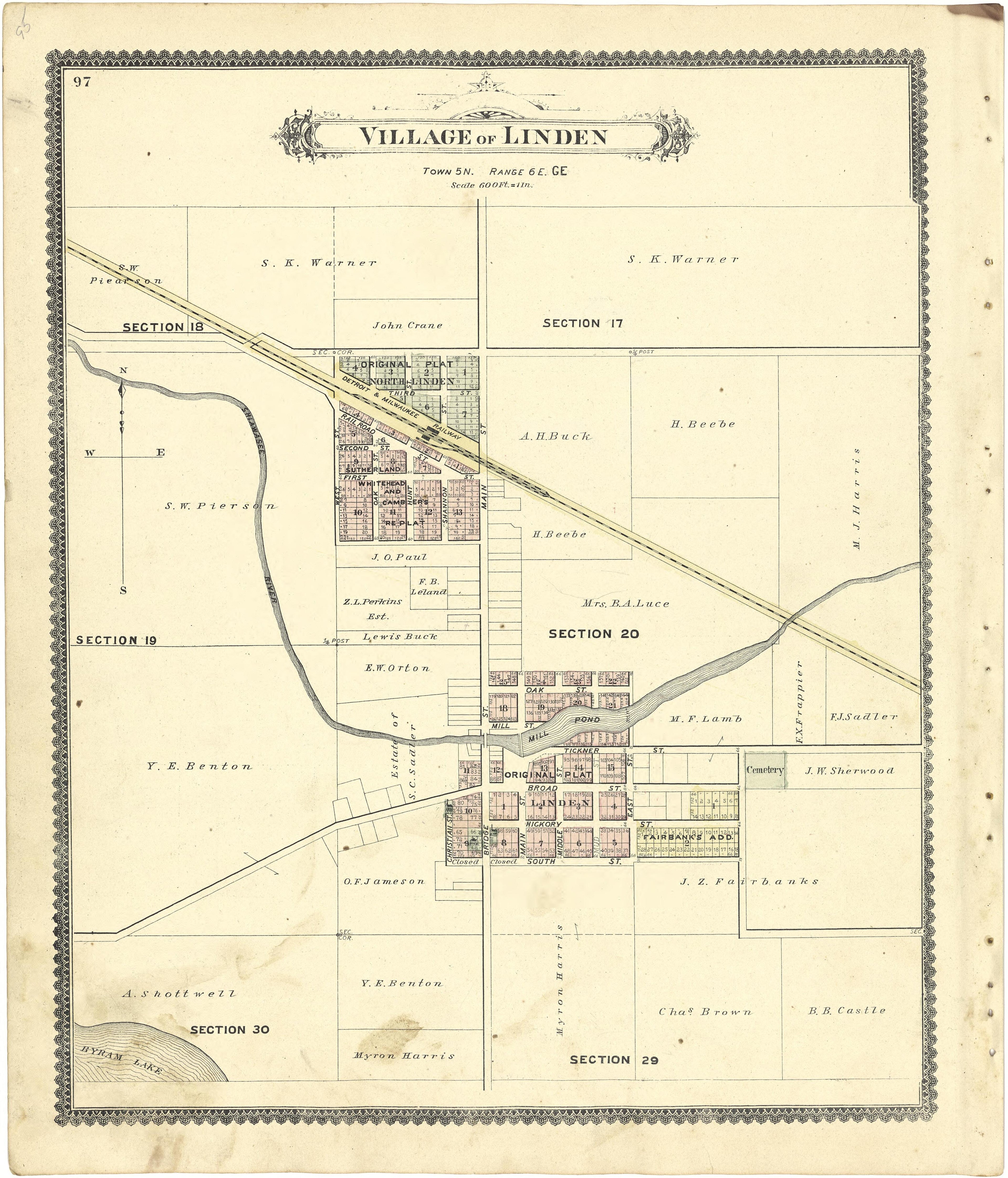 Village of Linden from Atlas of Genesee County, Michigan : Containing Maps of Every Township In the County, With Village and City Plats ... : from Actual Surveys and Official Records 1889 by Relic Map Company