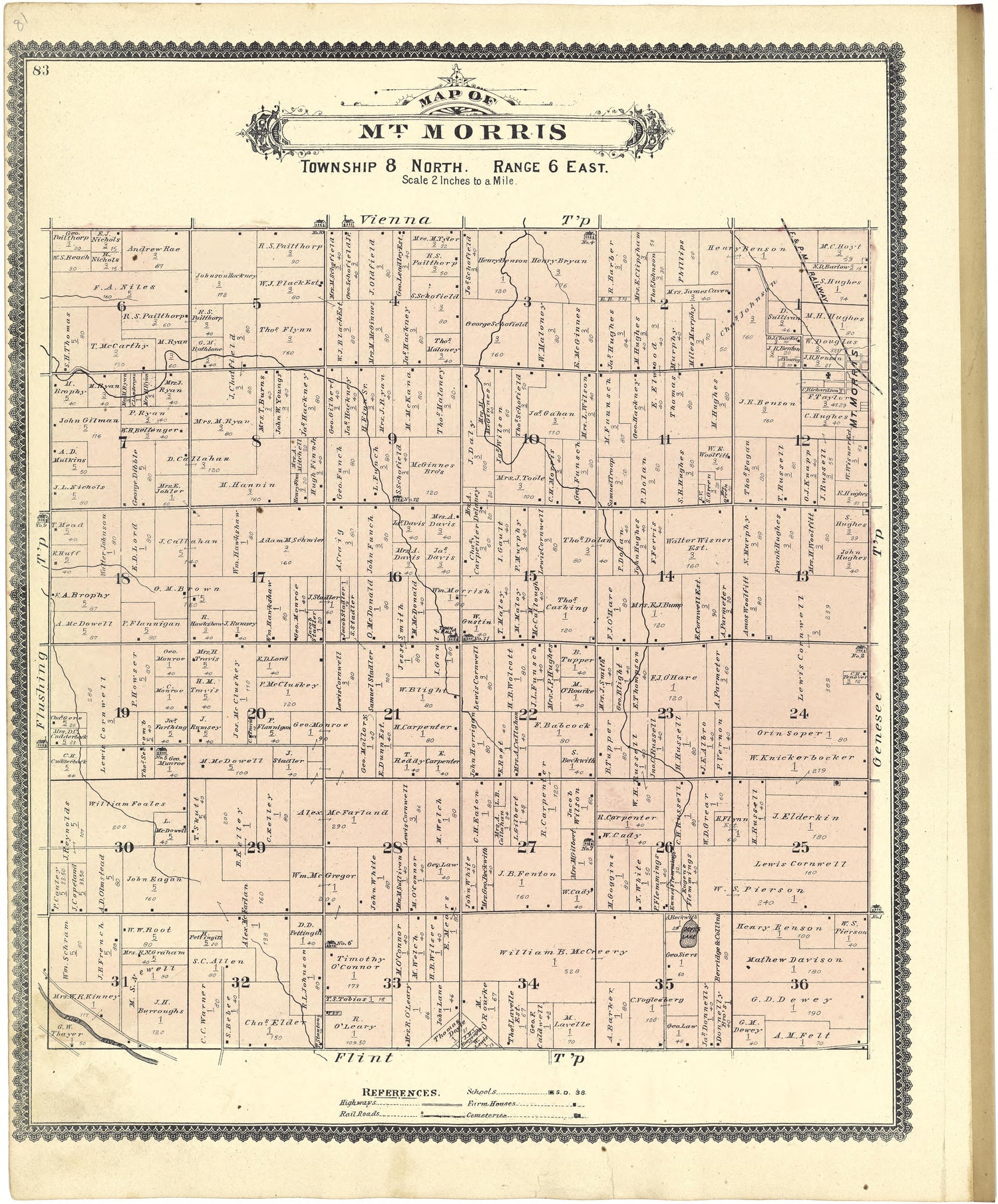 Map of Mt. Morris from Atlas of Genesee County, Michigan : Containing Maps of Every Township In the County, With Village and City Plats ... : from Actual Surveys and Official Records 1889 by Relic Map Company