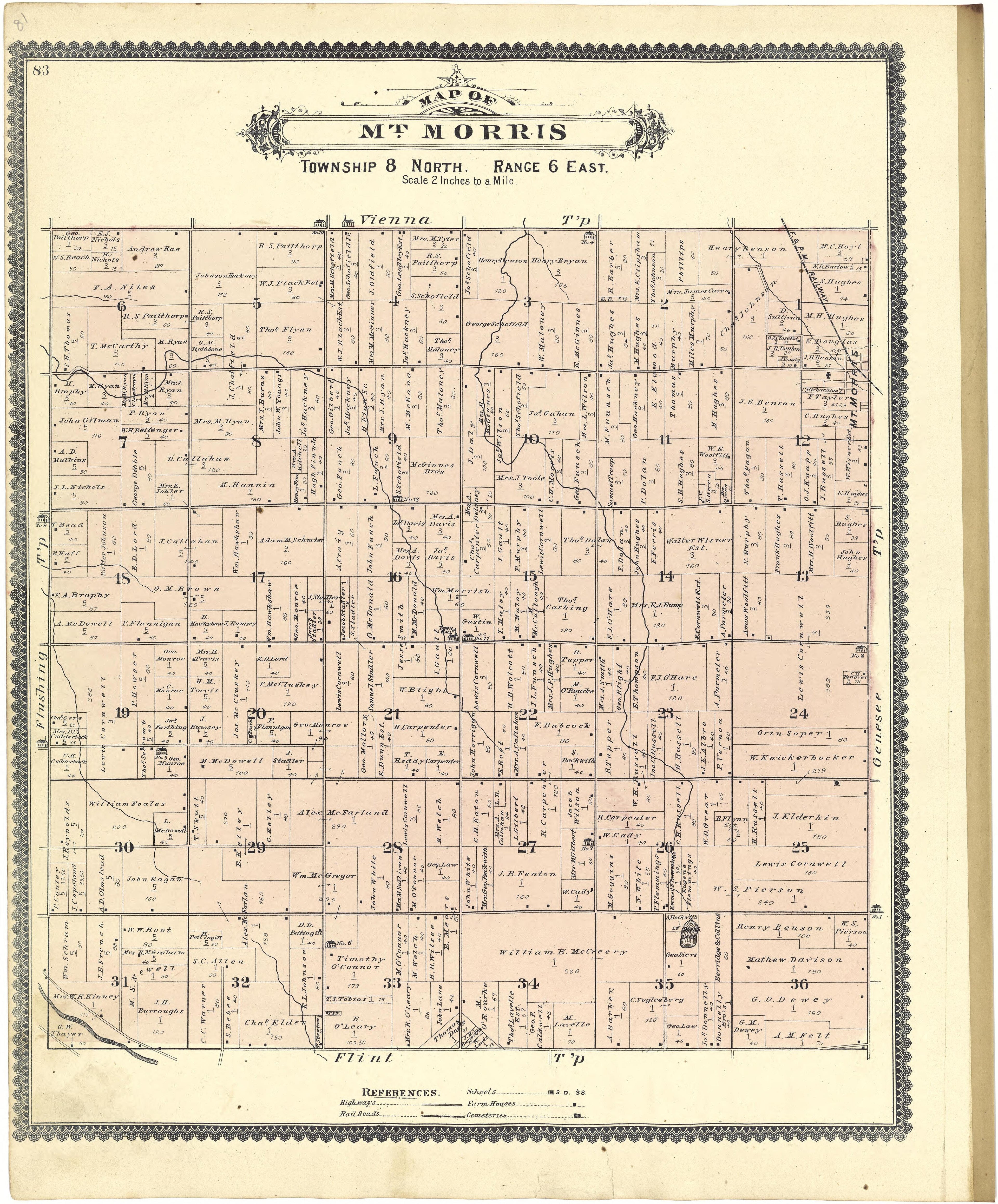 Map of Mt. Morris from Atlas of Genesee County, Michigan : Containing Maps of Every Township In the County, With Village and City Plats ... : from Actual Surveys and Official Records 1889 by Relic Map Company