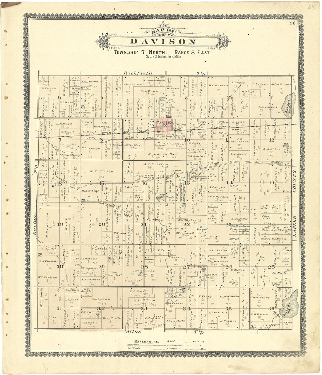 Map of Davison from Atlas of Genesee County, Michigan : Containing Maps of Every Township In the County, With Village and City Plats ... : from Actual Surveys and Official Records 1889 by Relic Map Company