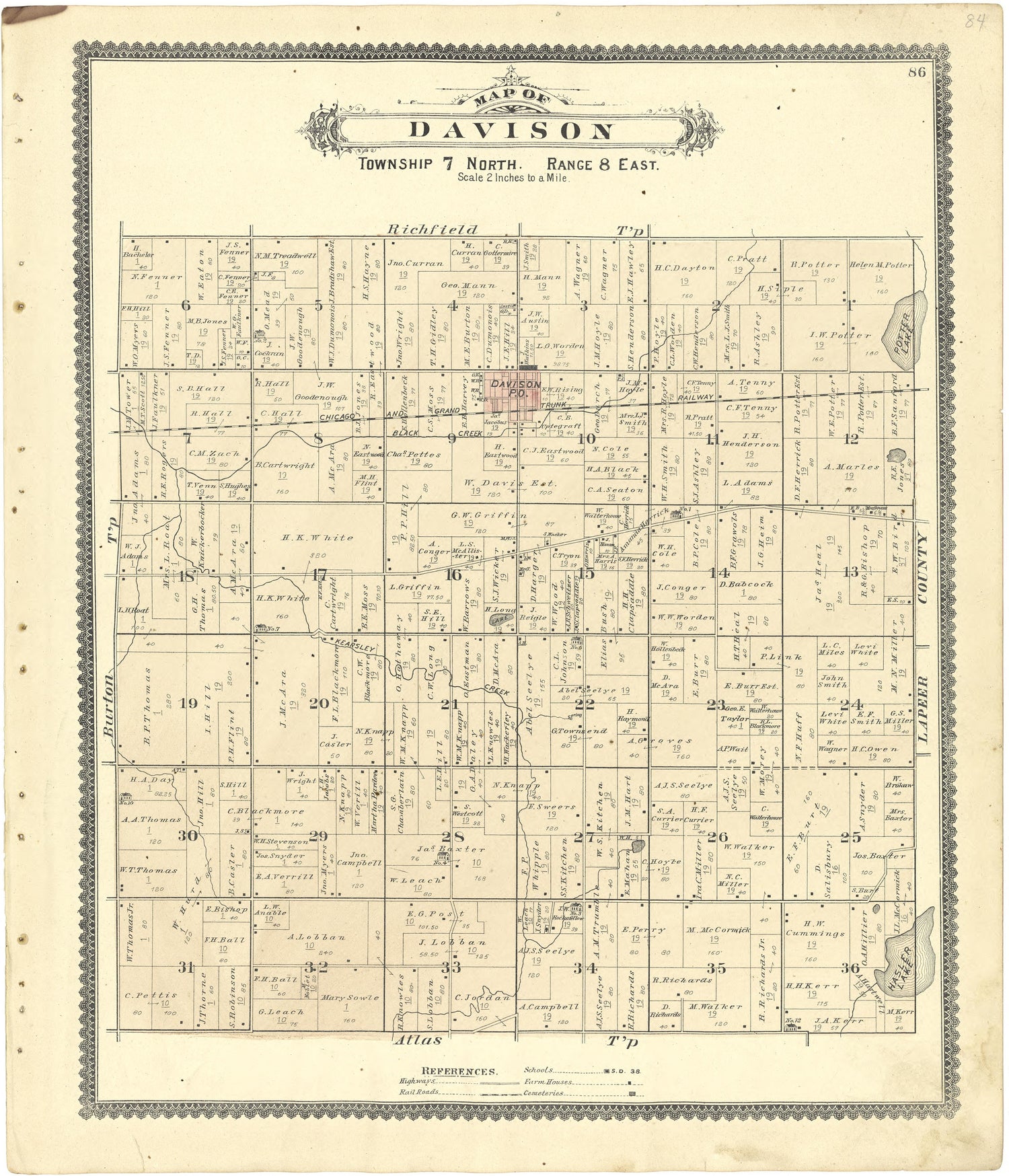 Map of Davison from Atlas of Genesee County, Michigan : Containing Maps of Every Township In the County, With Village and City Plats ... : from Actual Surveys and Official Records 1889 by Relic Map Company