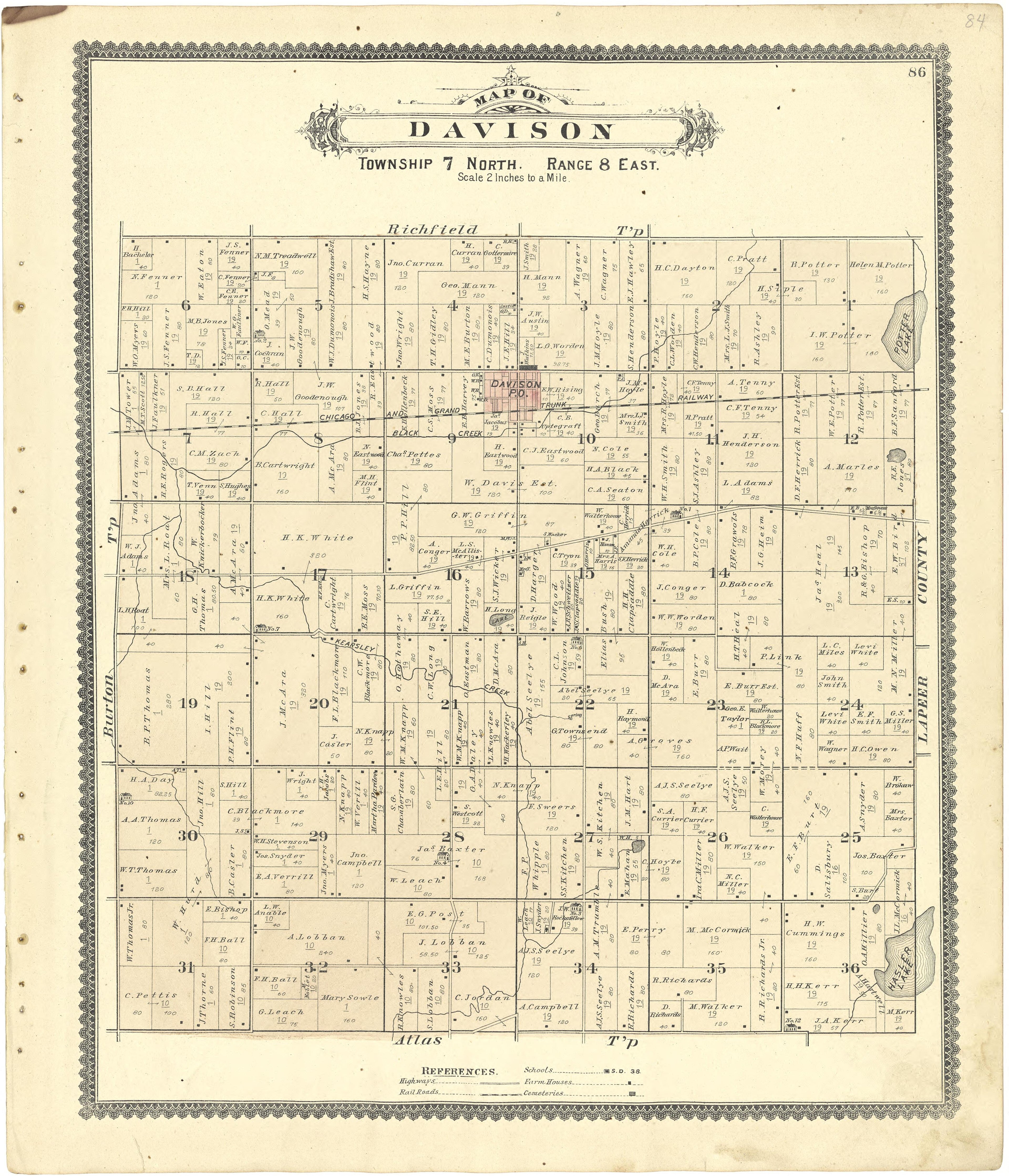 Map of Davison from Atlas of Genesee County, Michigan : Containing Maps of Every Township In the County, With Village and City Plats ... : from Actual Surveys and Official Records 1889 by Relic Map Company