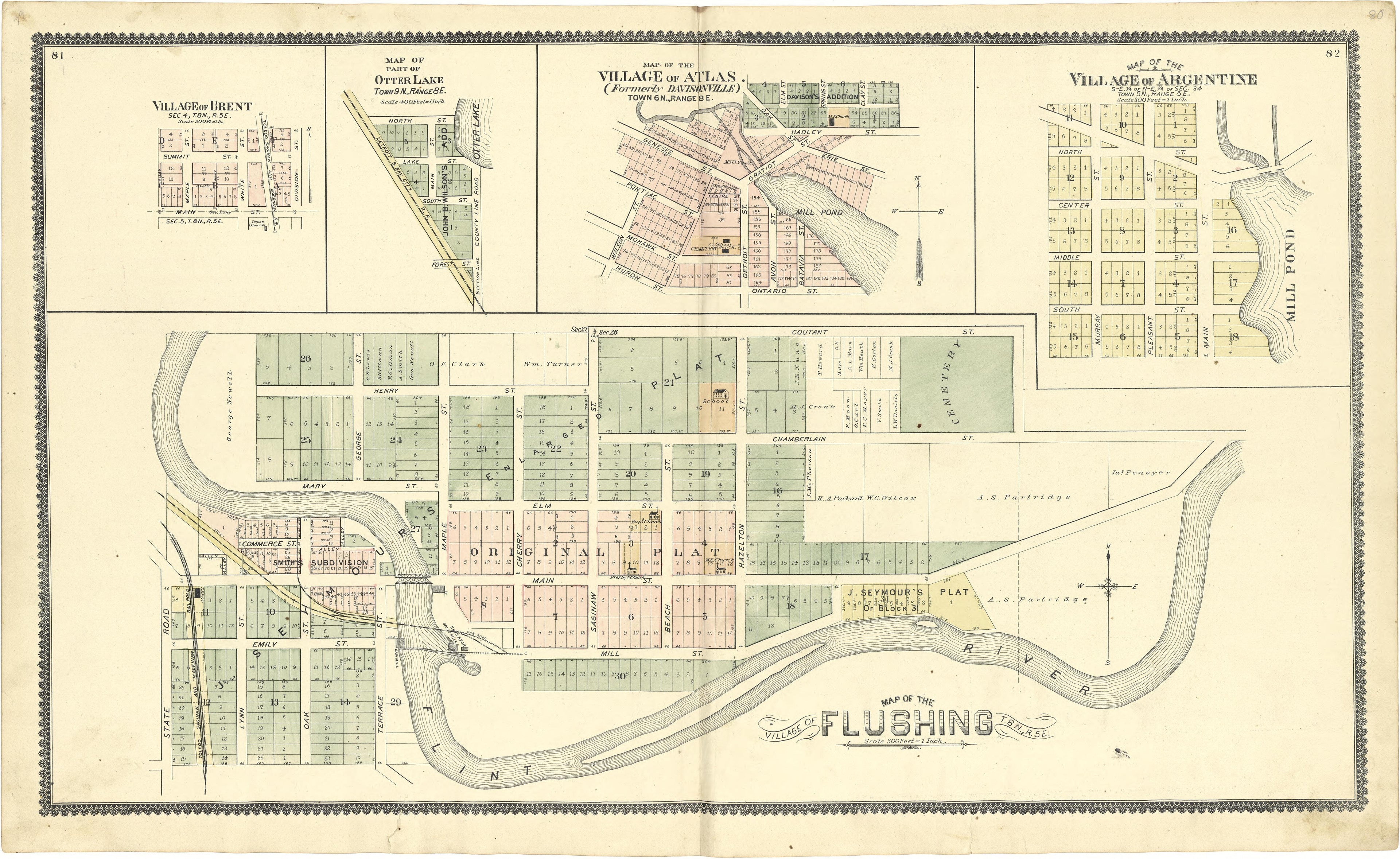 Map of the Village of Flushing from Atlas of Genesee County, Michigan : Containing Maps of Every Township In the County, With Village and City Plats ... : from Actual Surveys and Official Records 1889 by Relic Map Company