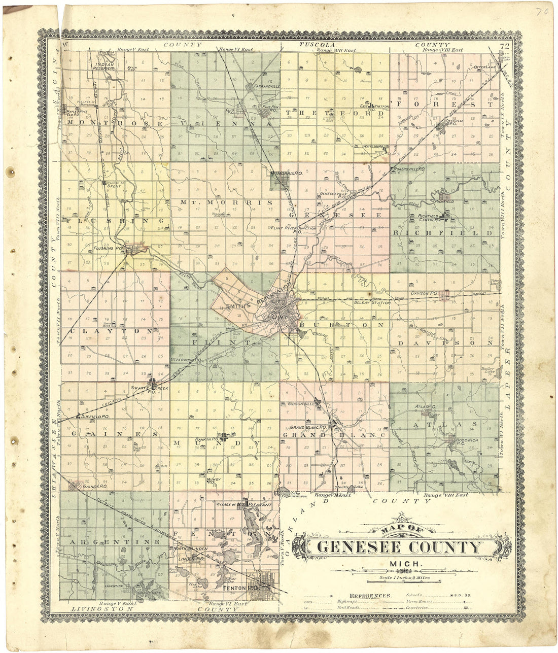 Map of Genesee County, Mich. from Atlas of Genesee County, Michigan : Containing Maps of Every Township In the County, With Village and City Plats ... : from Actual Surveys and Official Records 1889 by Relic Map Company