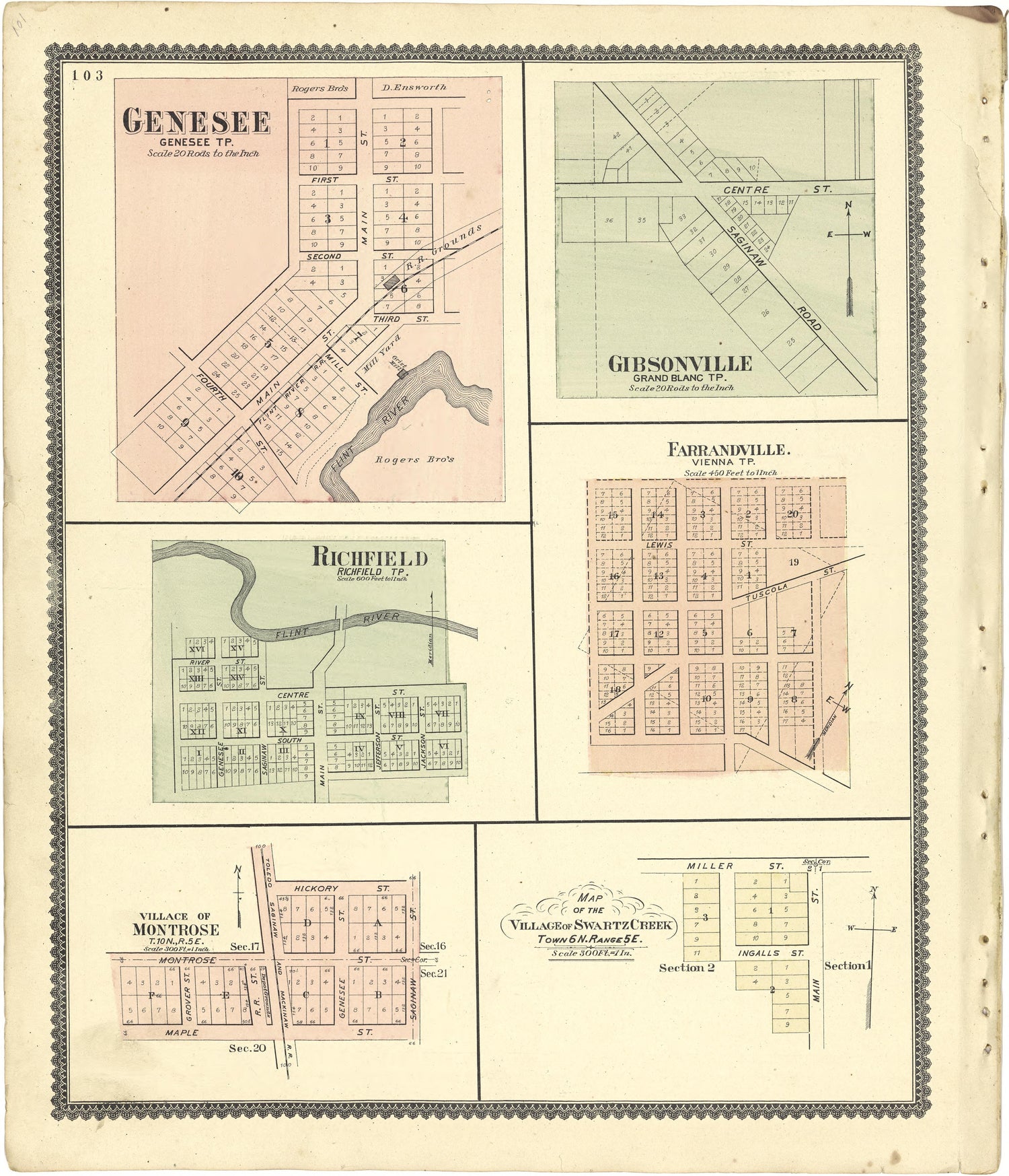 Map of the Village of Swartz Creek from Atlas of Genesee County, Michigan : Containing Maps of Every Township In the County, With Village and City Plats ... : from Actual Surveys and Official Records 1889 by Relic Map Company