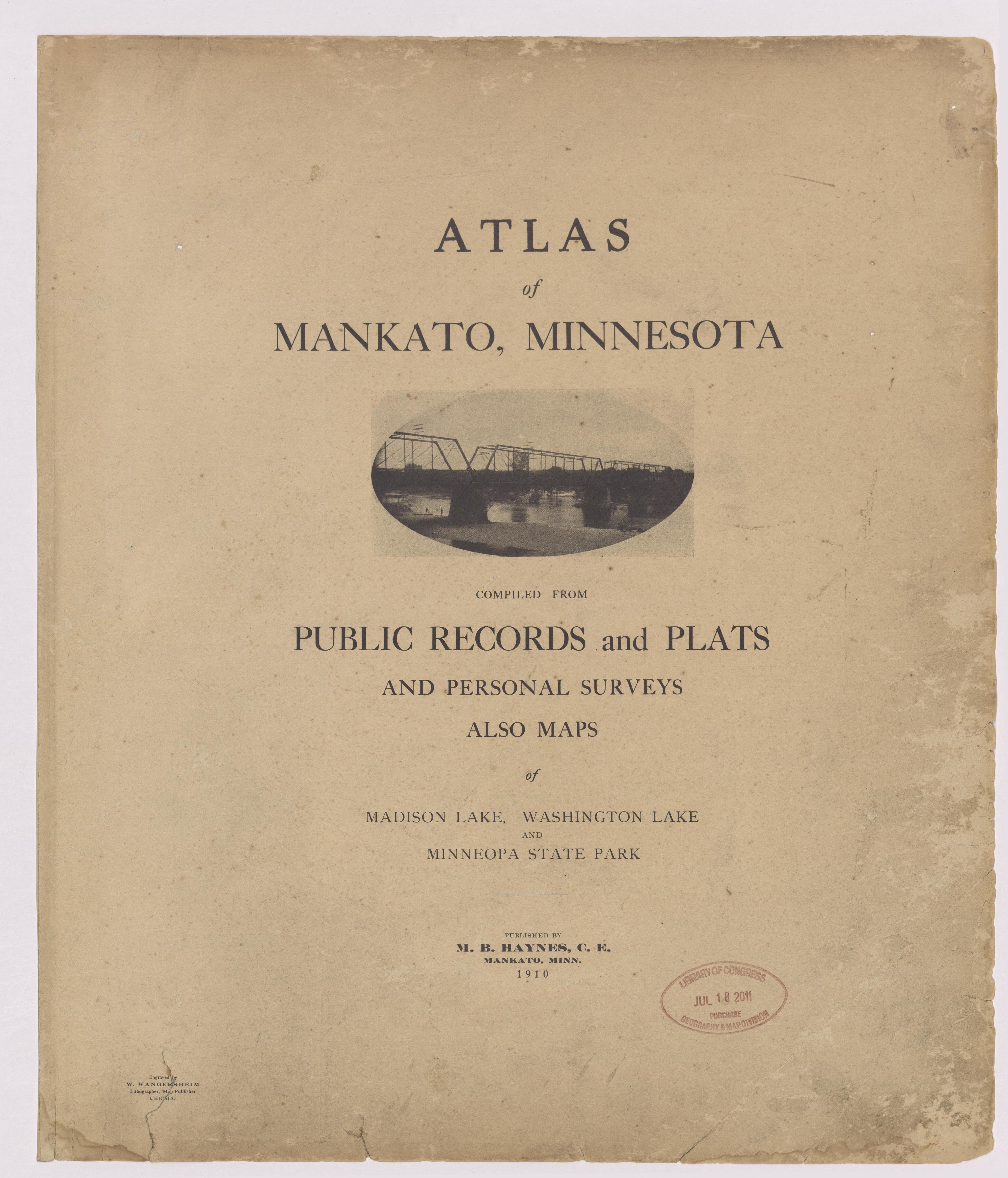 Image 2 of Atlas of Mankato, Minnesota from Atlas of Mankato, Minnesota : Compiled from Public Records and Plats and Personal Surveys : Also Maps of Madison Lake, Washington Lake, and Minneopa State Park 1921 by Relic Map Company