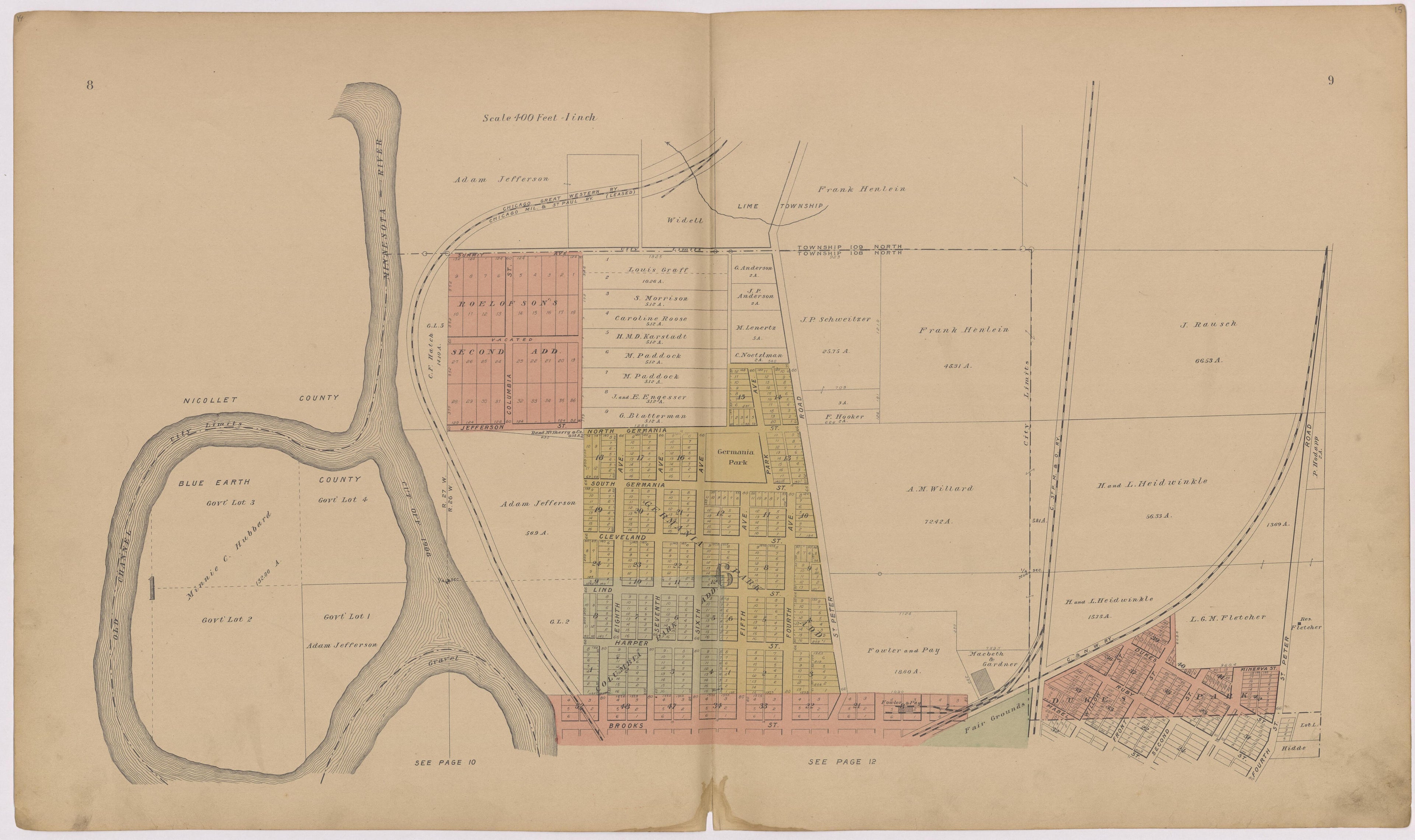 Image 8 of Atlas of Mankato, Minnesota from Atlas of Mankato, Minnesota : Compiled from Public Records and Plats and Personal Surveys : Also Maps of Madison Lake, Washington Lake, and Minneopa State Park 1921 by Relic Map Company