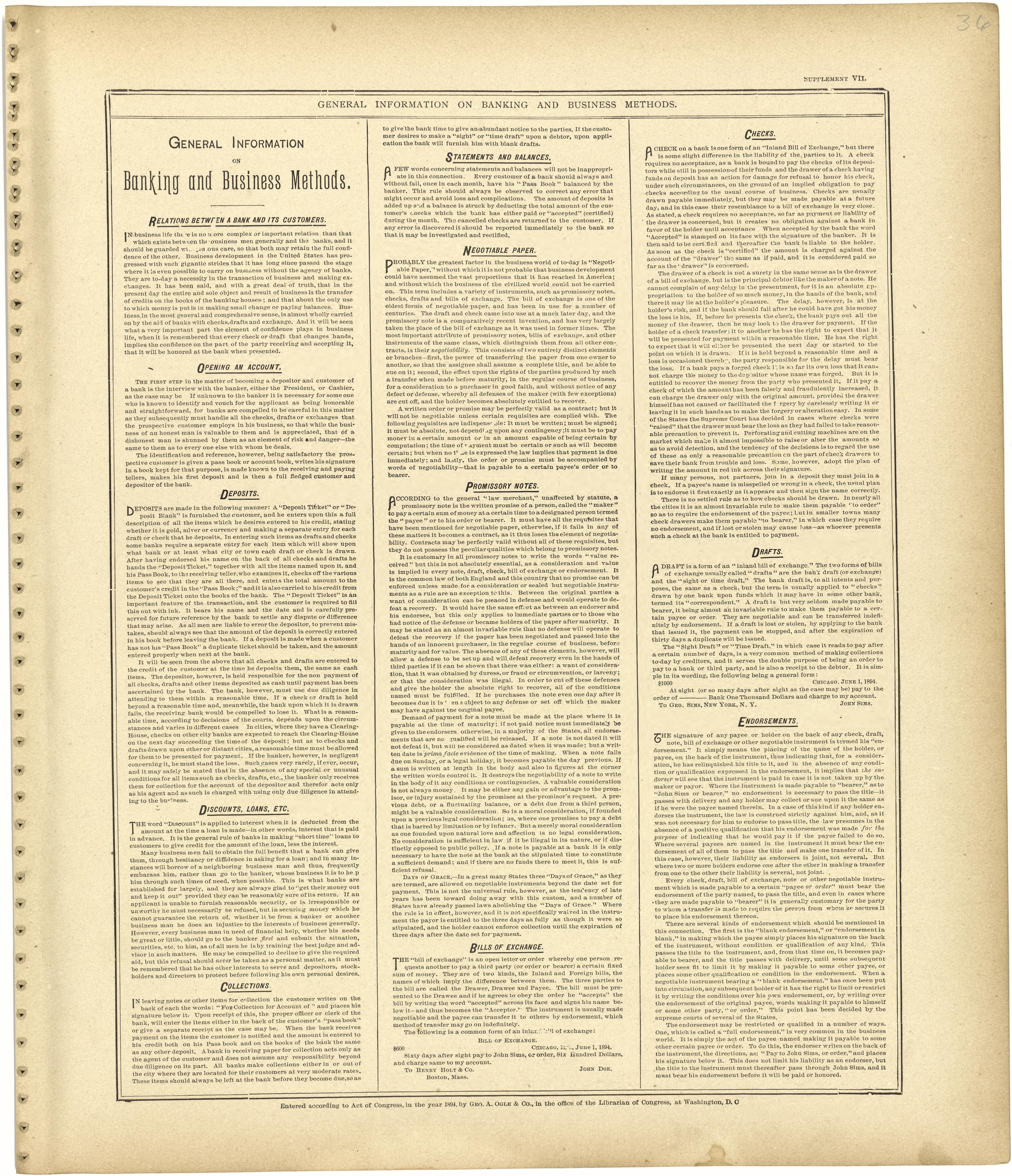General Information On Banking and Business Methods from Standard Atlas of Monroe County, Illinois : Including a Plat Book of the Villages, Cities and Townships of the County, Map of the State, United States and World, Patrons Directory, Reference Bus... by Relic Map Company