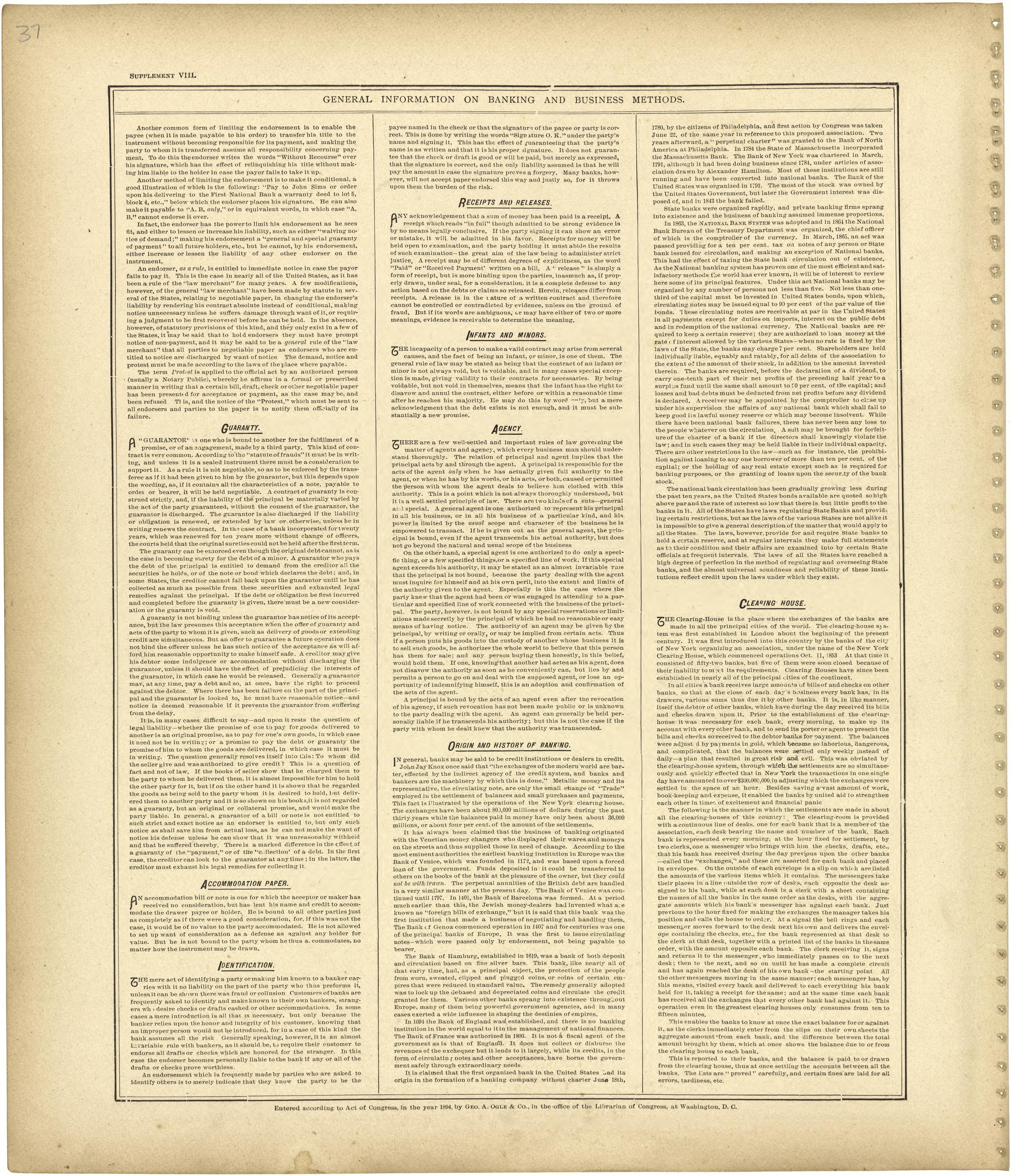 General Information On Banking and Business Methods Continued from Standard Atlas of Monroe County, Illinois : Including a Plat Book of the Villages, Cities and Townships of the County, Map of the State, United States and World, Patrons Directory, Ref... by Relic Map Company