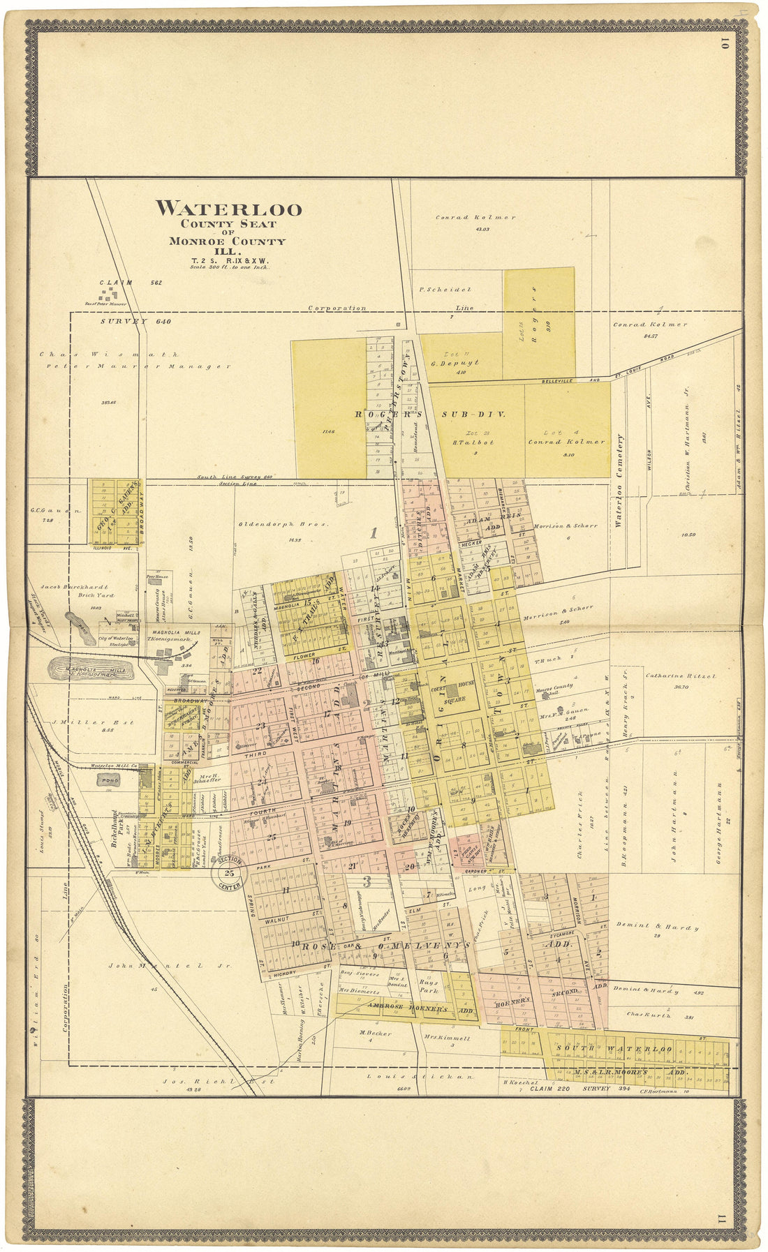 Waterloo from Standard Atlas of Monroe County, Illinois : Including a Plat Book of the Villages, Cities and Townships of the County, Map of the State, United States and World, Patrons Directory, Reference Business … 1901 by Relic Map Company