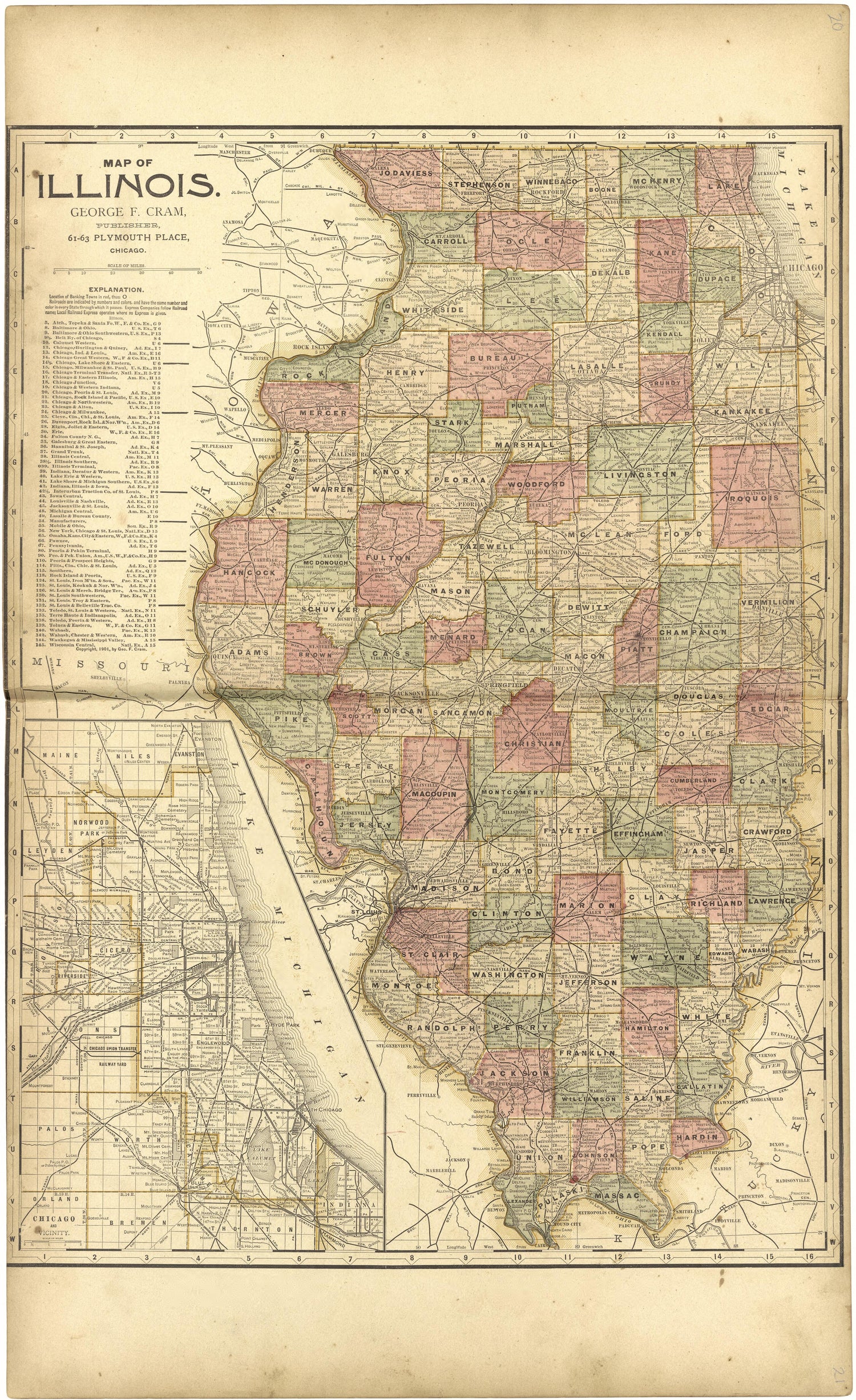 Map of Illinois from Standard Atlas of Monroe County, Illinois : Including a Plat Book of the Villages, Cities and Townships of the County, Map of the State, United States and World, Patrons Directory, Reference Business … 1901 by Relic Map Company