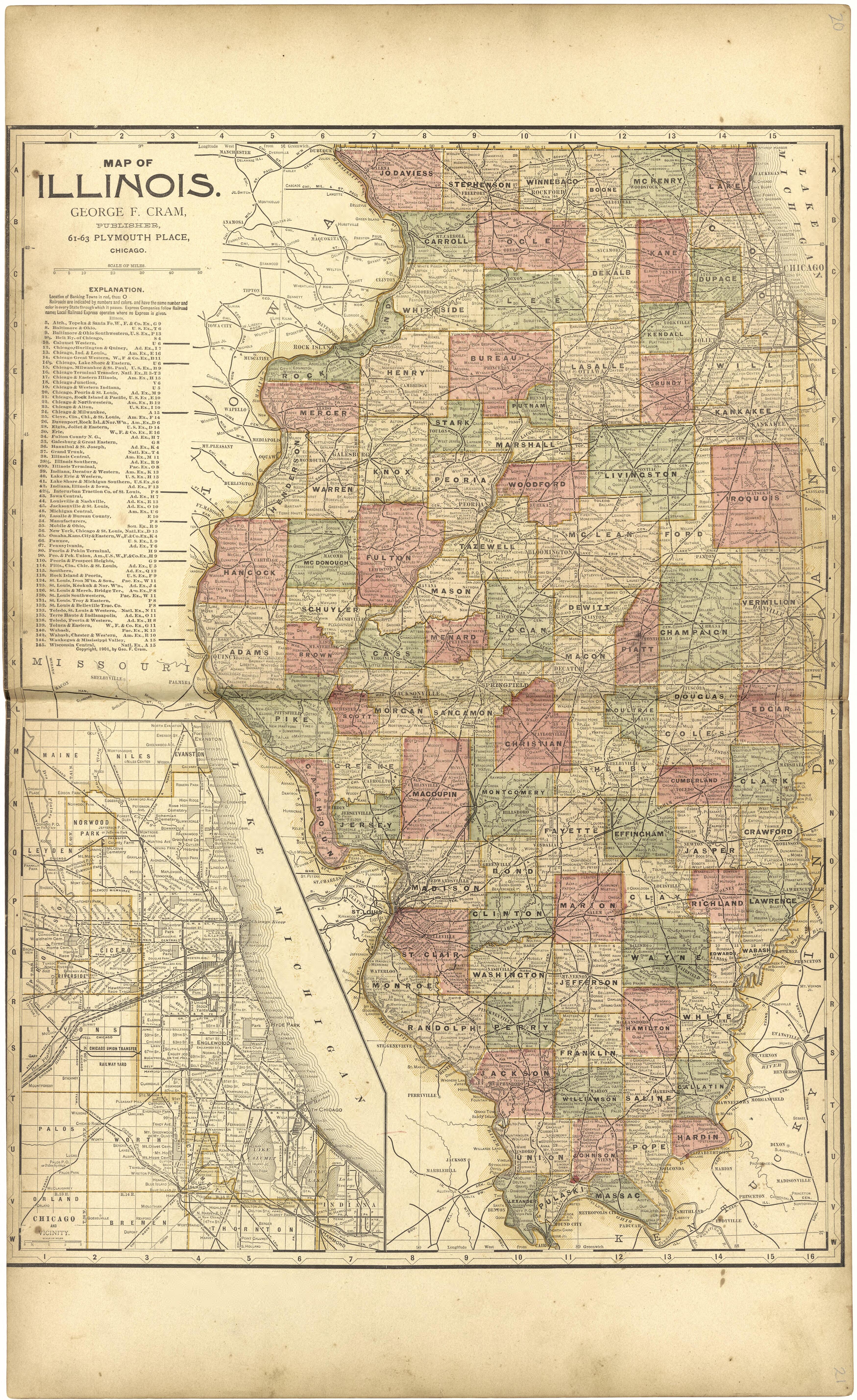 Map of Illinois from Standard Atlas of Monroe County, Illinois : Including a Plat Book of the Villages, Cities and Townships of the County, Map of the State, United States and World, Patrons Directory, Reference Business … 1901 by Relic Map Company