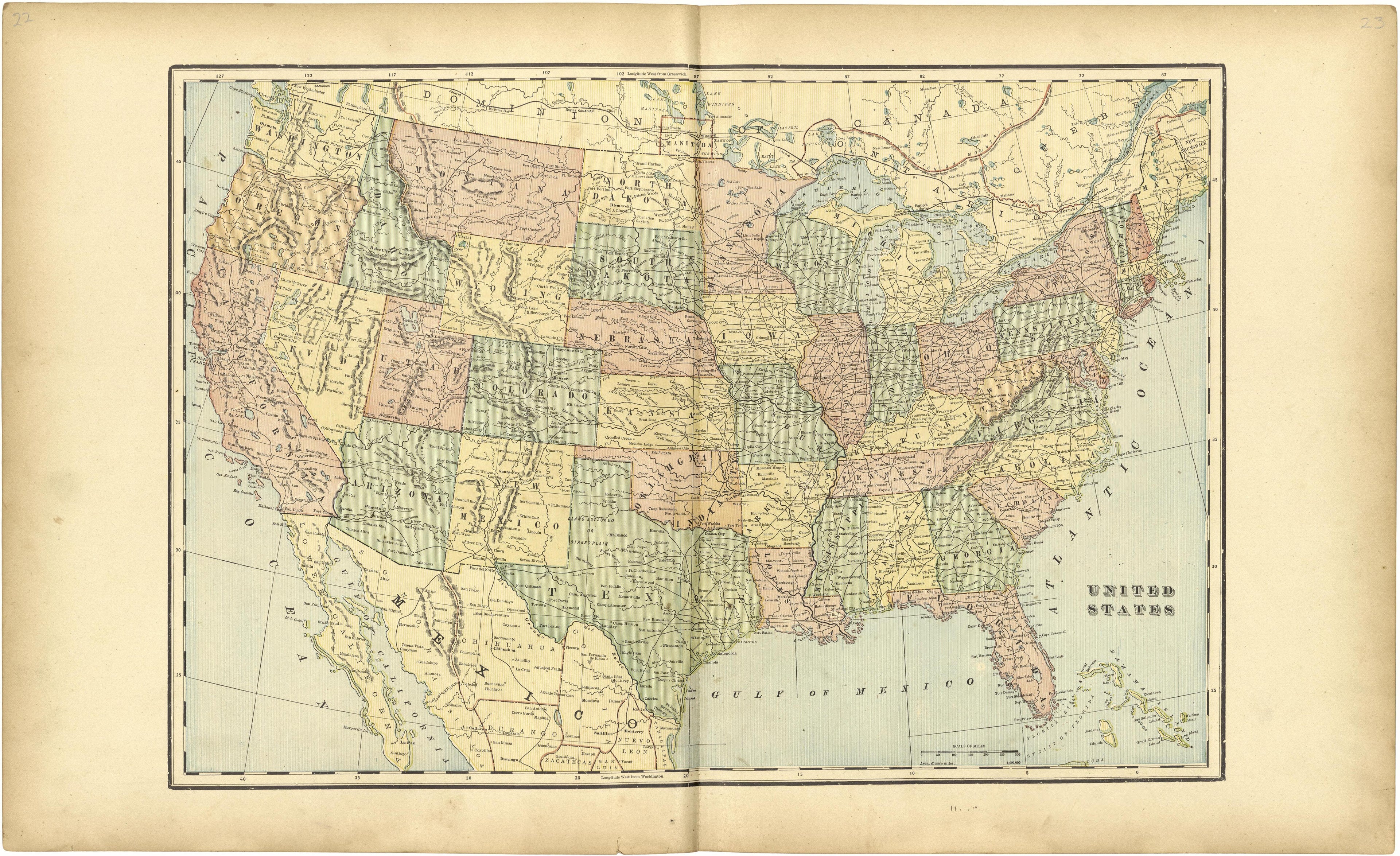 United States from Standard Atlas of Monroe County, Illinois : Including a Plat Book of the Villages, Cities and Townships of the County, Map of the State, United States and World, Patrons Directory, Reference Business … 1901 by Relic Map Company