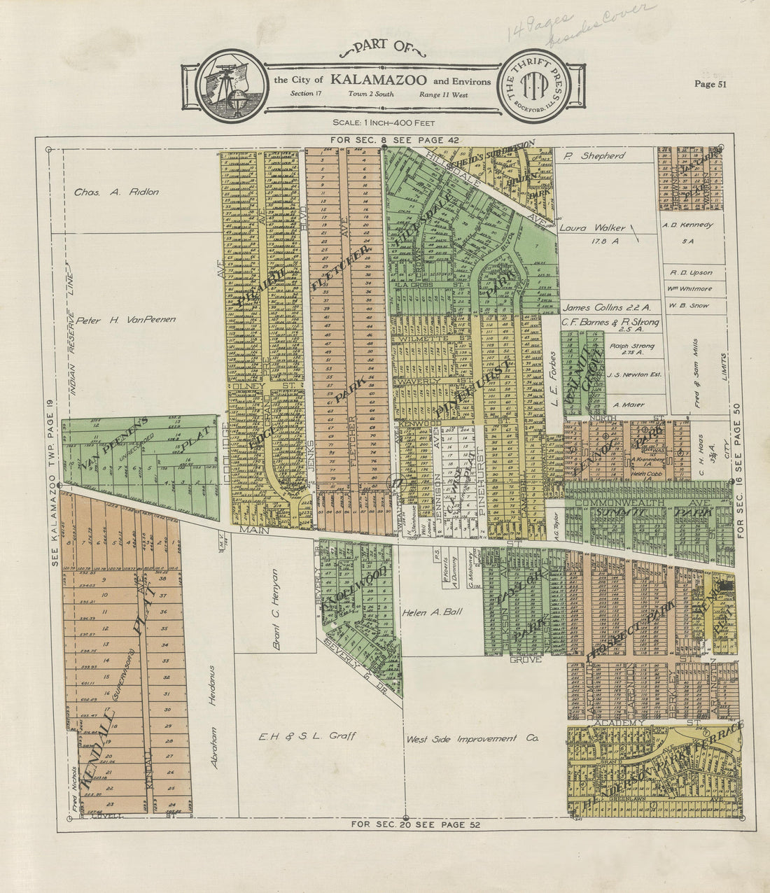 Part of the City of Kalamazoo from Plat Book of Kalamazoo County, Michigan : Compiled from Surveys and the Public Records of Kalamazoo County, Michigan 1928 by Relic Map Company
