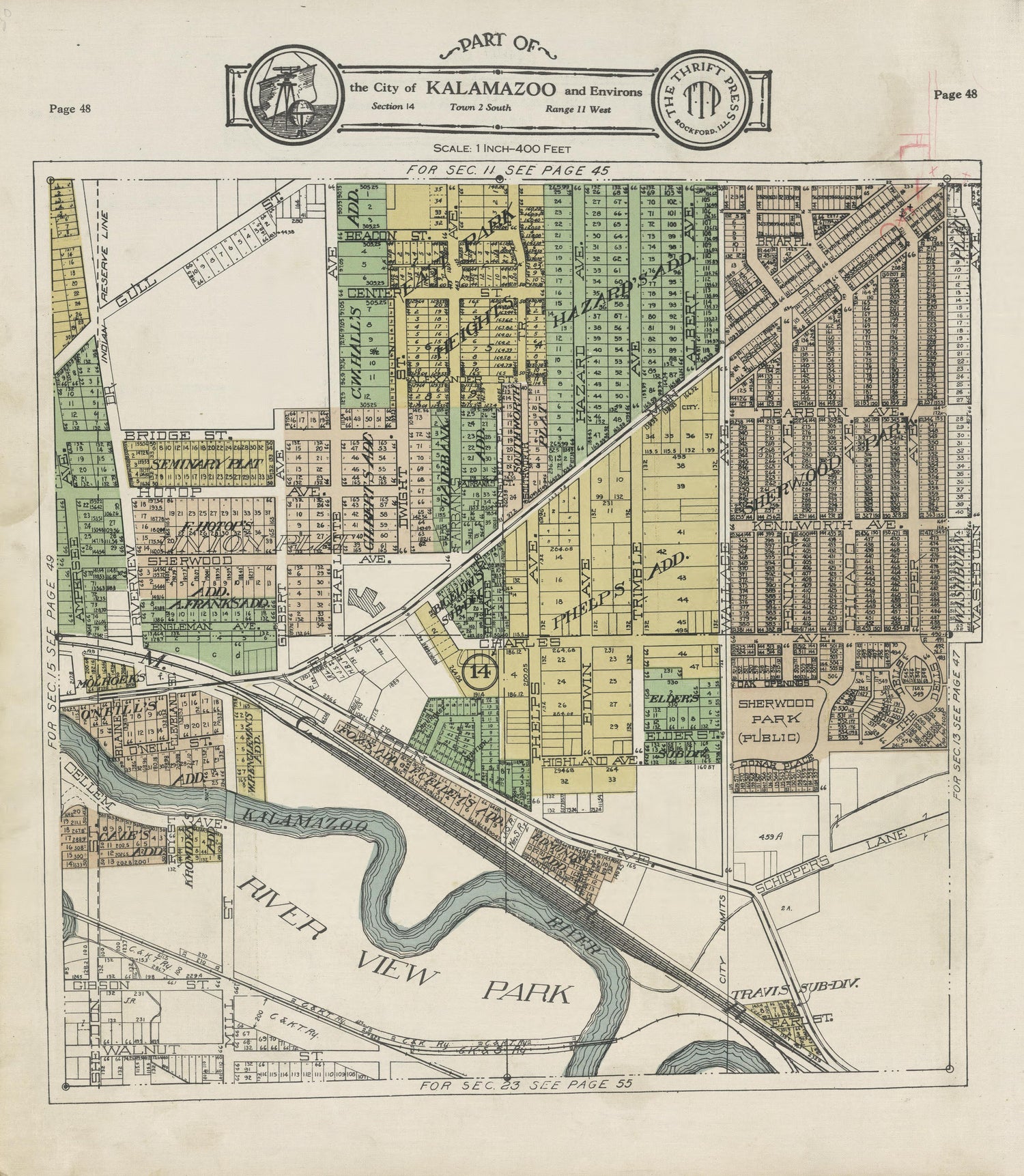 Part of the City of Kalamazoo from Plat Book of Kalamazoo County, Michigan : Compiled from Surveys and the Public Records of Kalamazoo County, Michigan 1928 by Relic Map Company